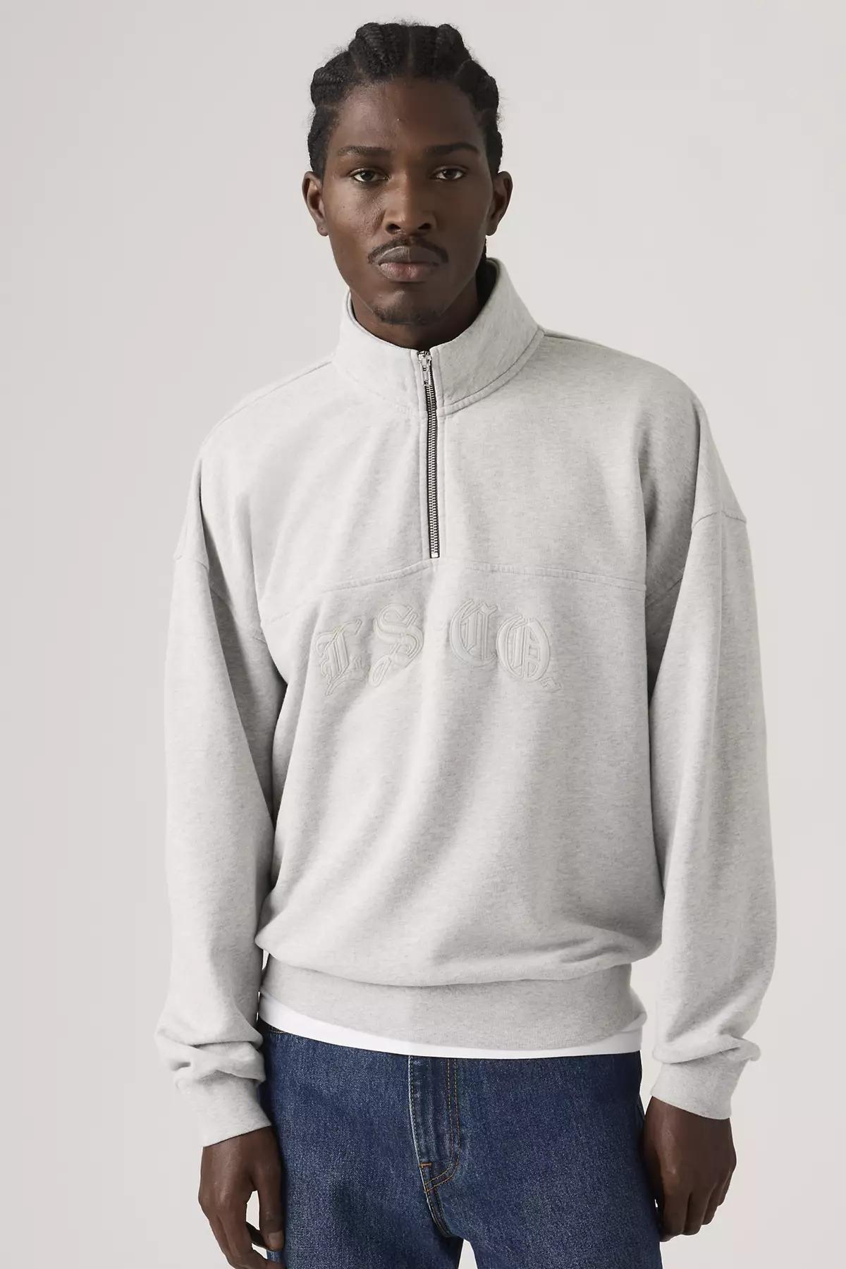 Levi's Erkek Bol Kesimli Yarım Fermuarlı Gri Sweatshirt - 005HS-0004 - Levi's - 005HS-0004