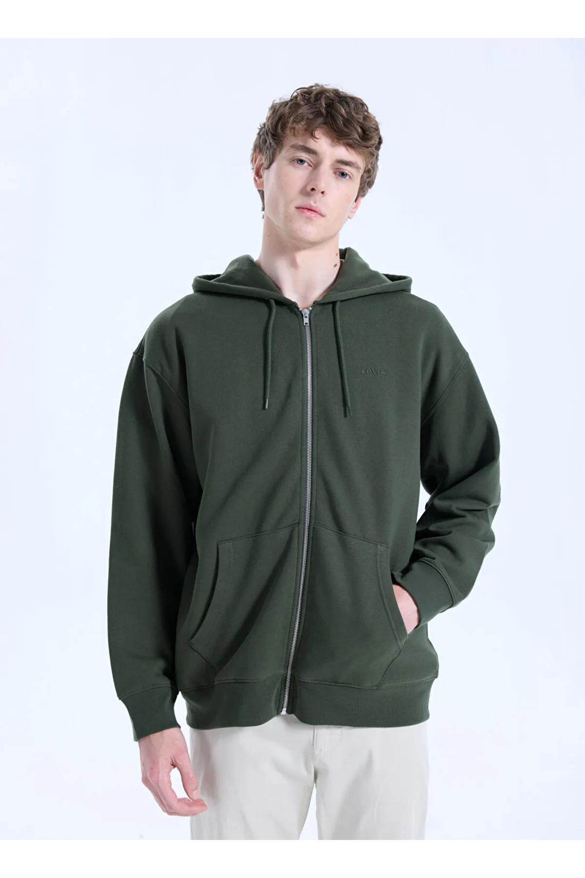 Levi's Erkek Full Fermuar Zip Up Hoodie Yeşil Kapüşonlu Sweatshirt-A1970-0022 - Levi's - A1970-0022