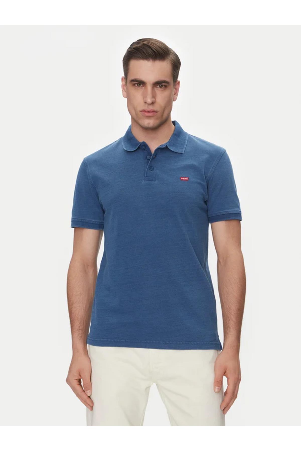 Levi's Erkek Mavi Düz Kesim Denim Polo T-shirt Housemark - 35883-0271  - Levi's - 35883-0271
