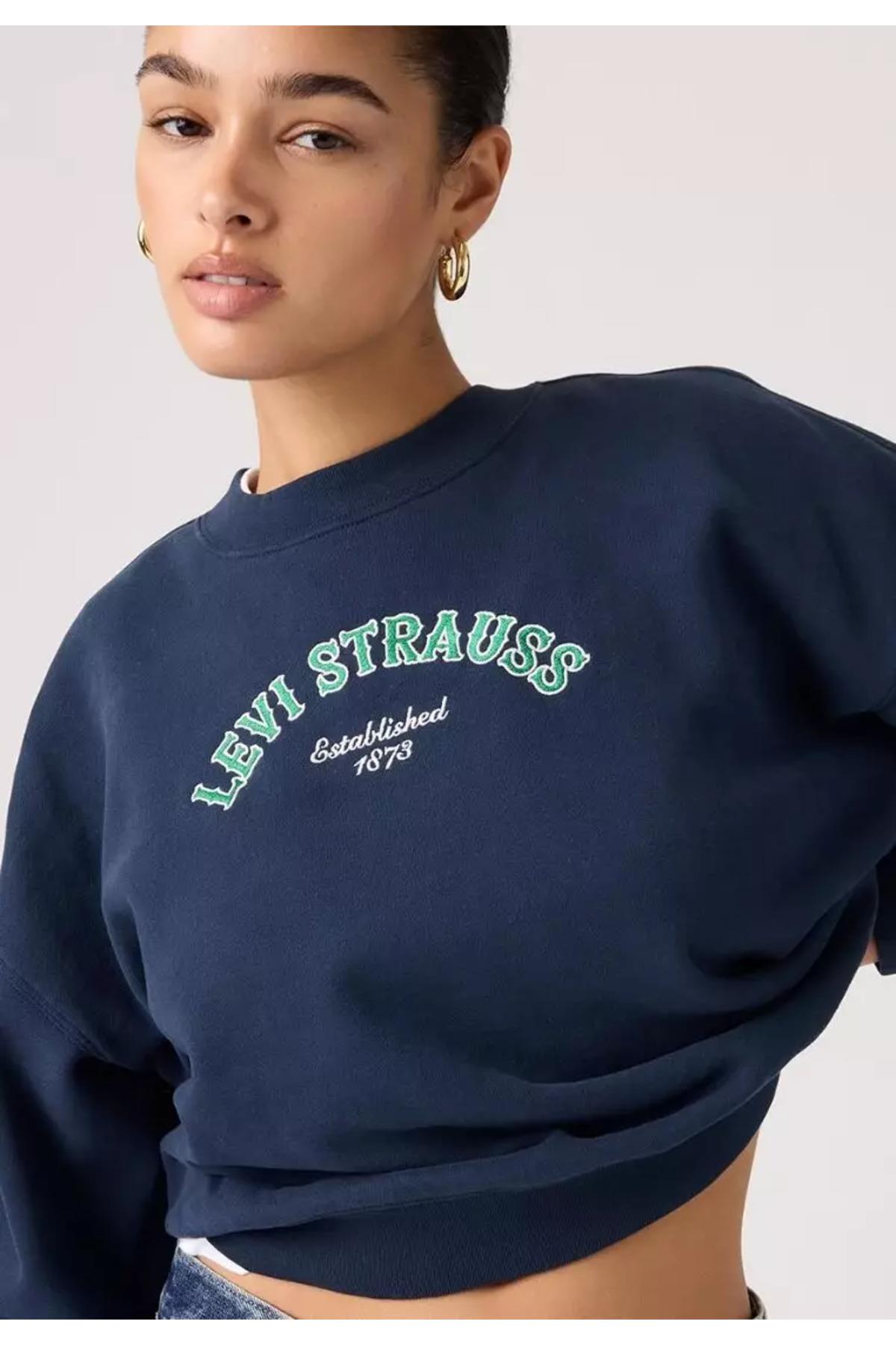 Levi's Kadın Bisiklet Yaka Bol Kesim Lacivert Sweatshirt - 005OZ-0001 - Levi's - 005OZ-0001