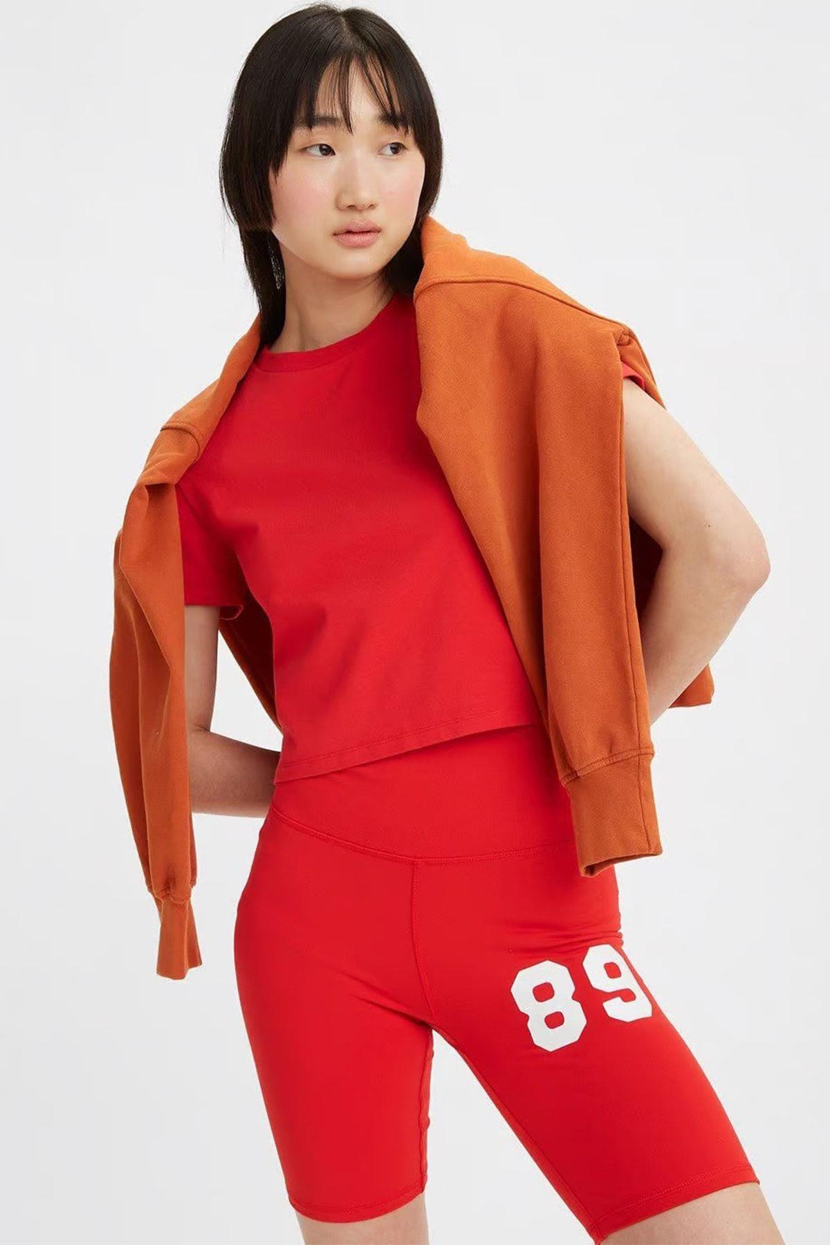 Levi's Kadın Bisiklet Yaka Pamuklu Dar Kesim Basic Crop Kırmızı T-Shirt - A3718 · 10