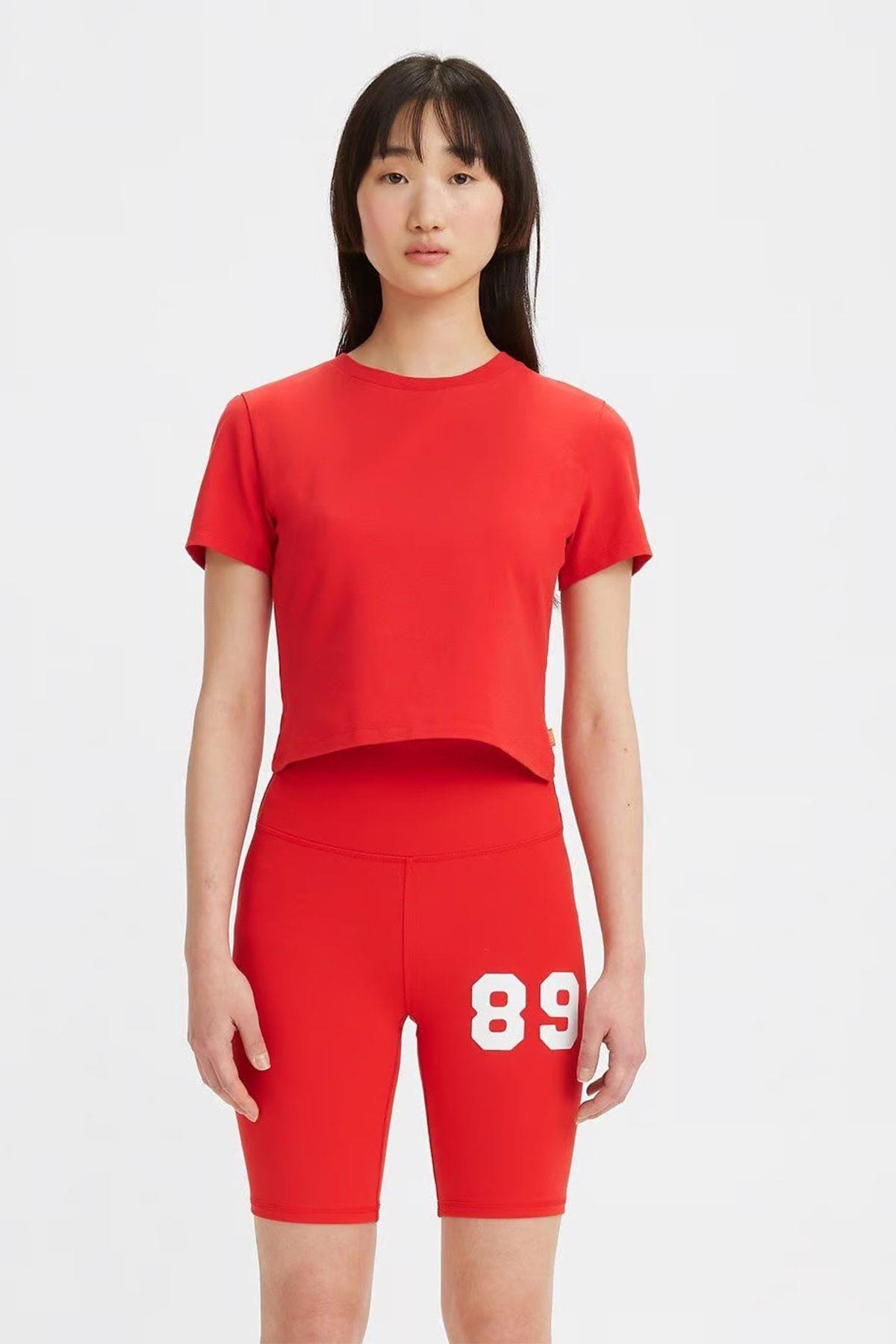 Levi's Kadın Bisiklet Yaka Pamuklu Dar Kesim Basic Crop Kırmızı T-Shirt - A3718 - Levi's - A3718-0013