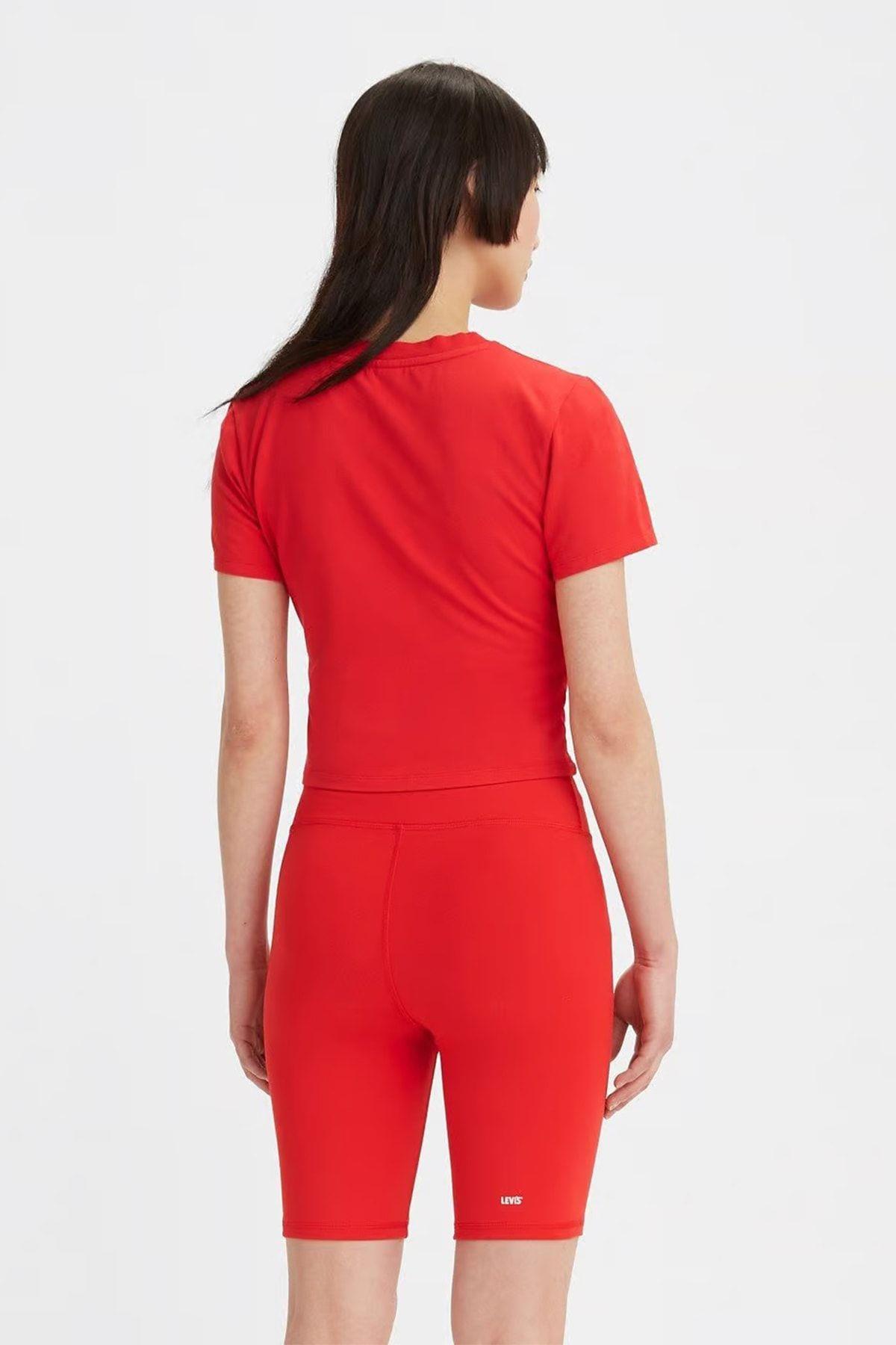 Levi's Kadın Bisiklet Yaka Pamuklu Dar Kesim Basic Crop Kırmızı T-Shirt - A3718 · 7