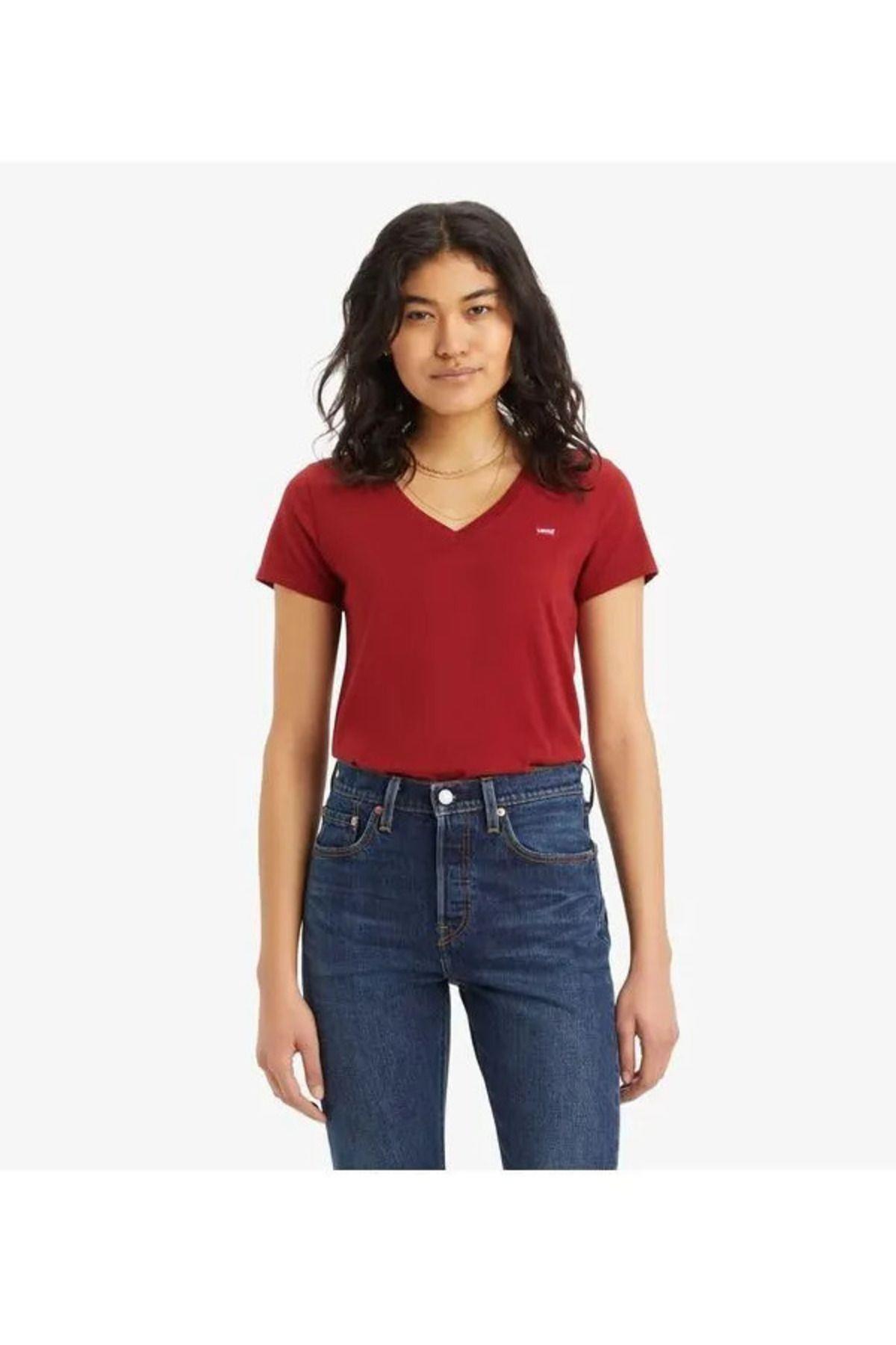 Levi's Kadın V Yaka Bordo T-shirt - A3170-0026 · 3