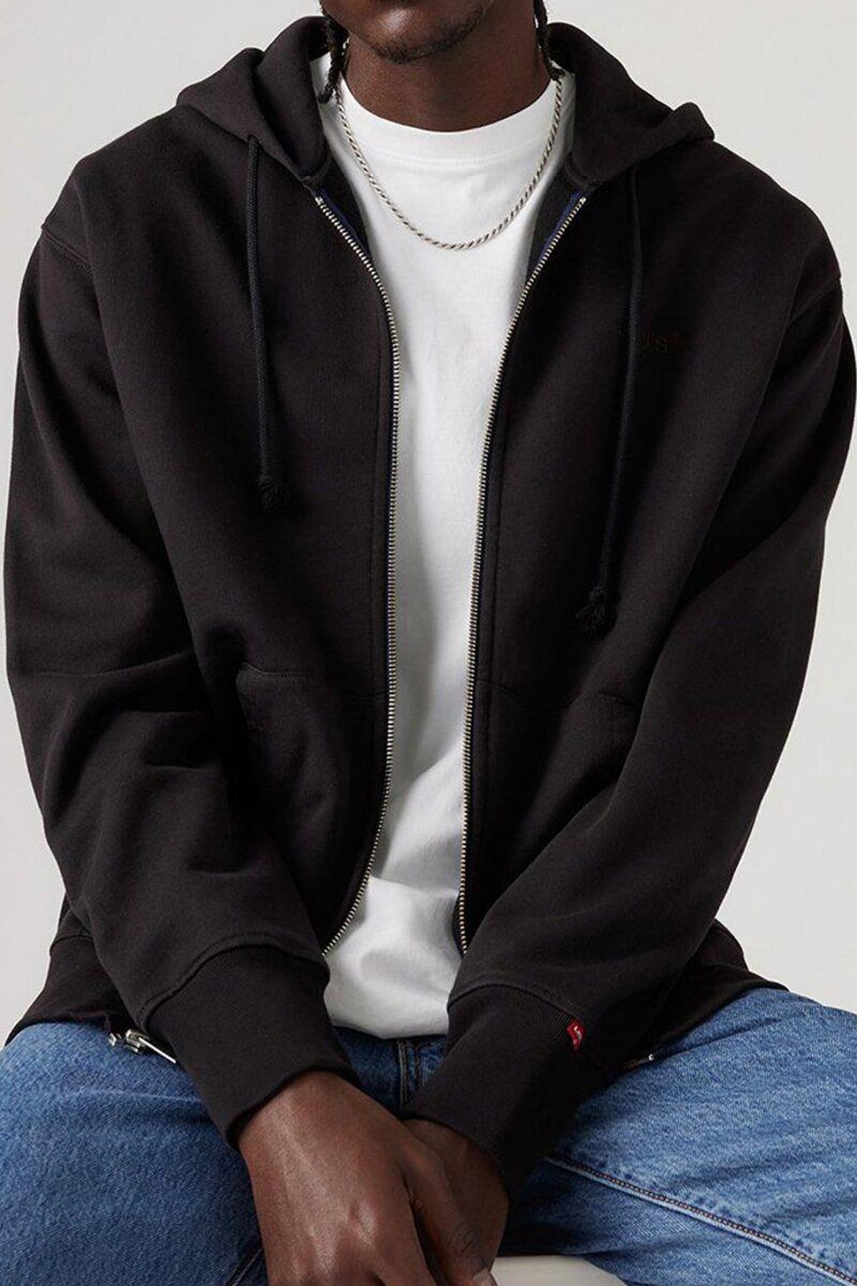 Levi's Kapüşon Yaka Siyah Erkek Relaxed Sweatshirt Fermuarlı Hırka - A9265-0000 - Levi's - A92650000