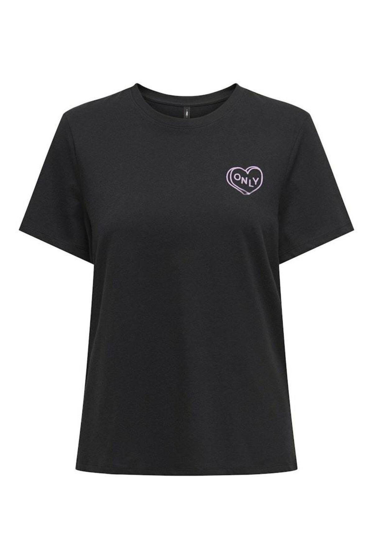 Only Bisiklet Yaka Lotta Regular Fit Kadın T-shirt - 15339251 - Only - 15339251-Black