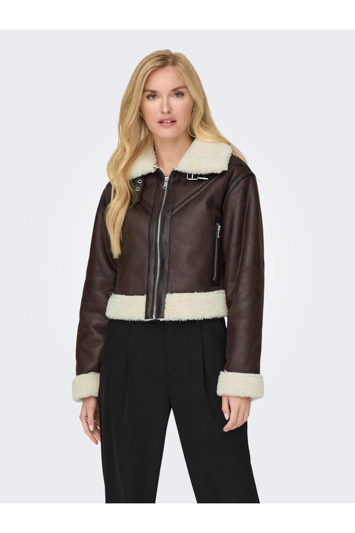 Only Kadın Betty Faux Suede Aviator Kalın Deri Mont Ceket - 15298735 - Only - 15298735