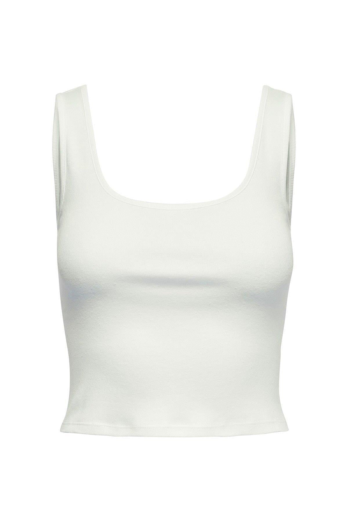 Only Kadın Beyaz Siyah Onlkıra Kolsuz Crop Top T-shirt - 15240303 - Only - 15240303