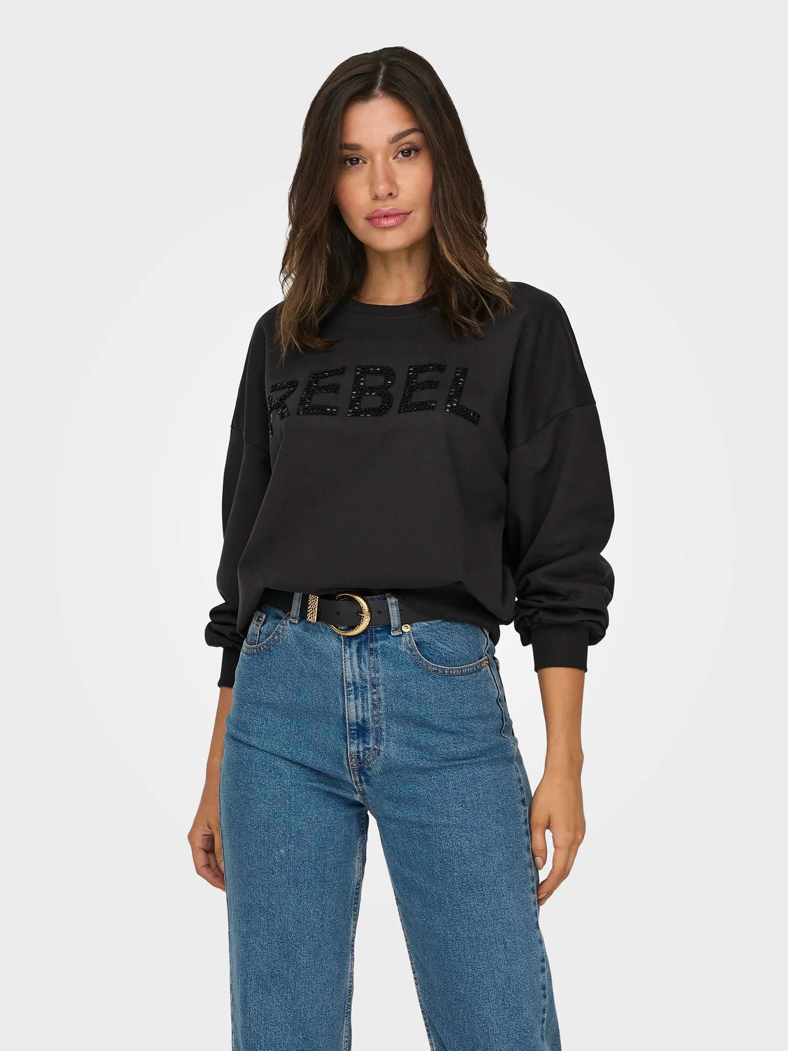 Only Kadın Bisiklet Yaka Taşlı Sweatshirt - 15310260 · 2