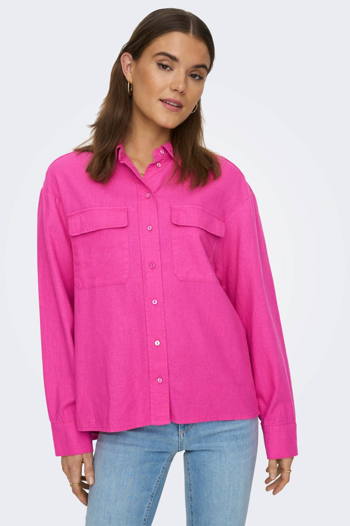 Only Kadın Cepli Keten Gömlek Oversize Fit ONLCARO - 15278795 - Only - 15278795