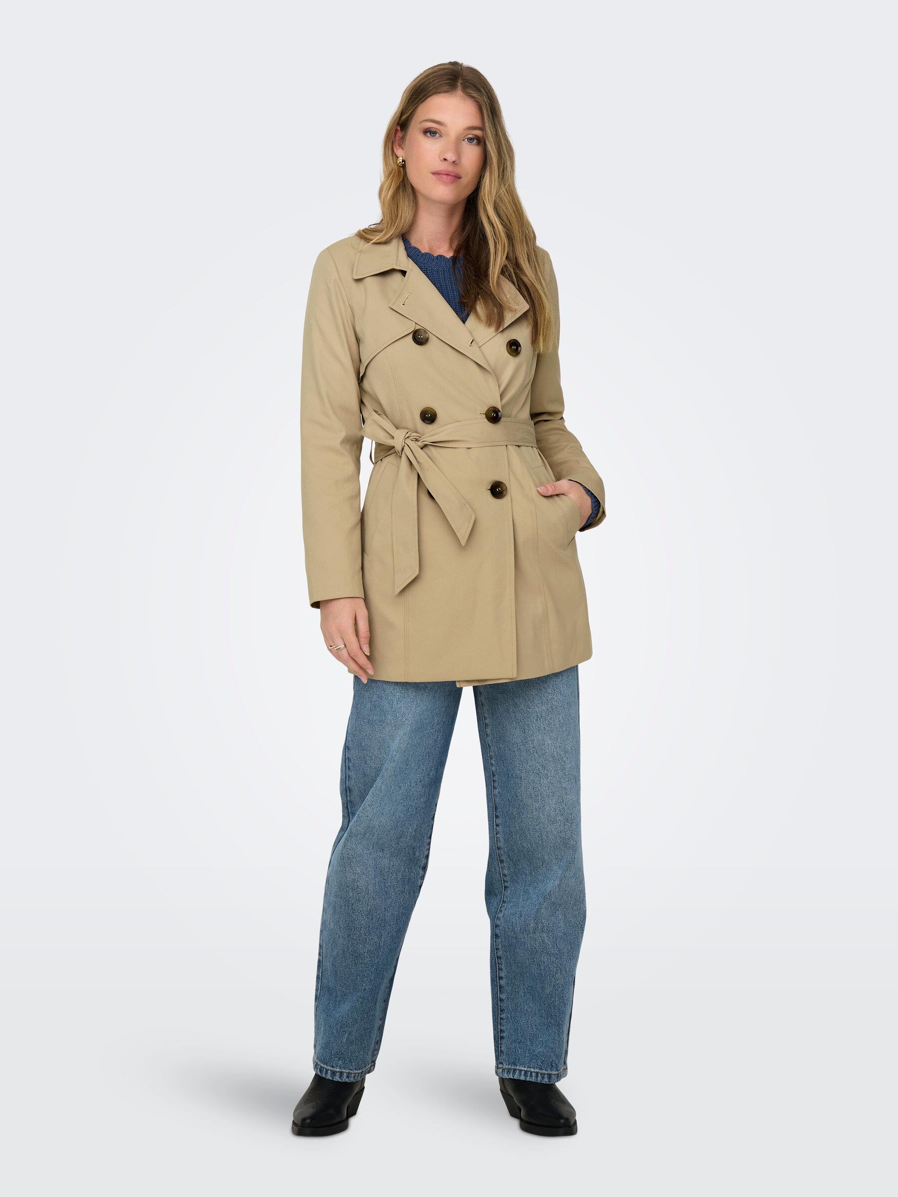 Only Kadın Düğmeli Kemerli Kruvaze Trençkot - 15191821 - Only - STYLE NO 15191821