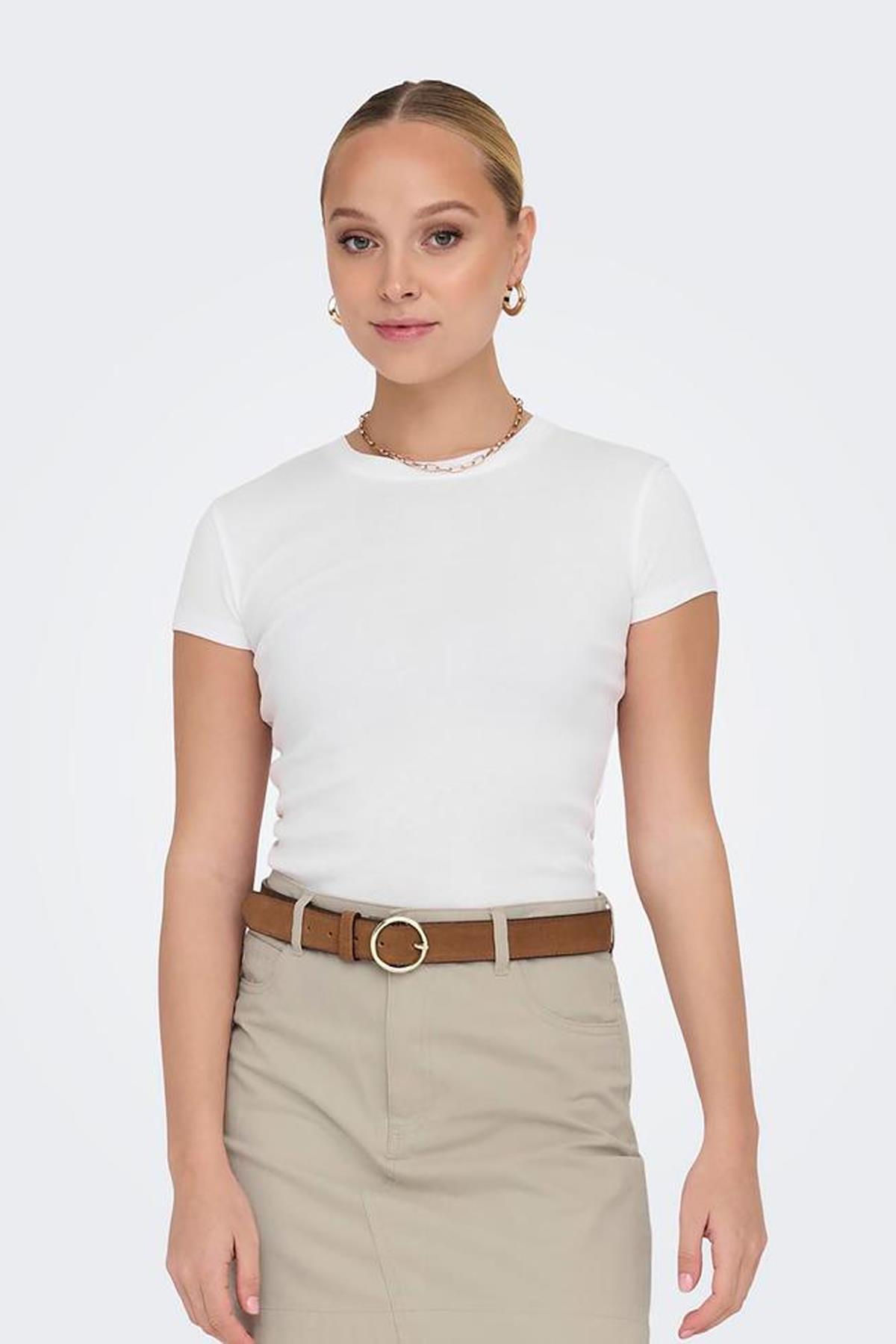 Only Kadın Elina Kadın Beyaz Basic T-shirt - 15320229-W - Only - 15320229-W