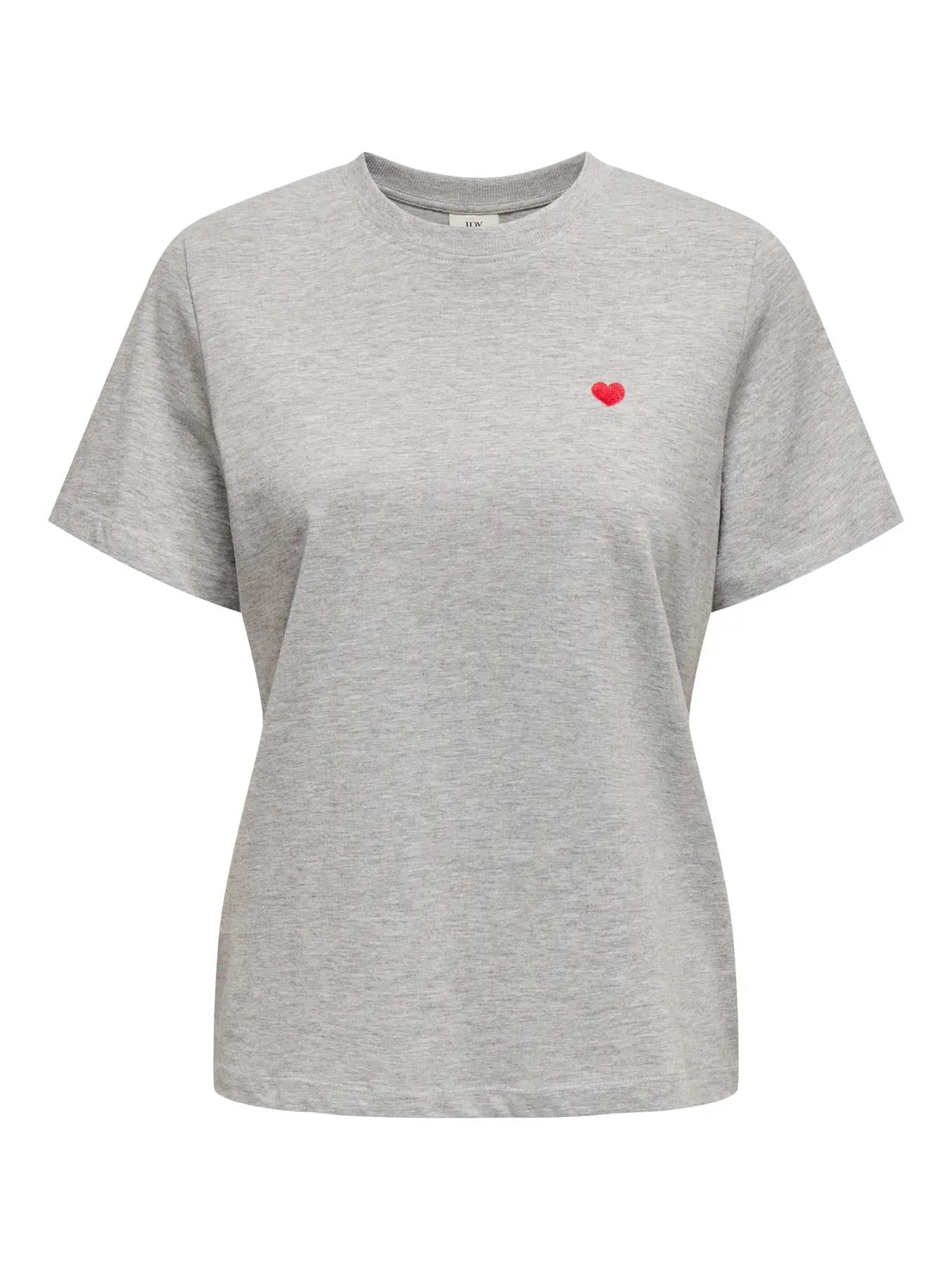 Only Kadın JDY Bisiklet Yaka Kalp Logolu Gri T-Shirt - 15298612 - Only - 15298612-3