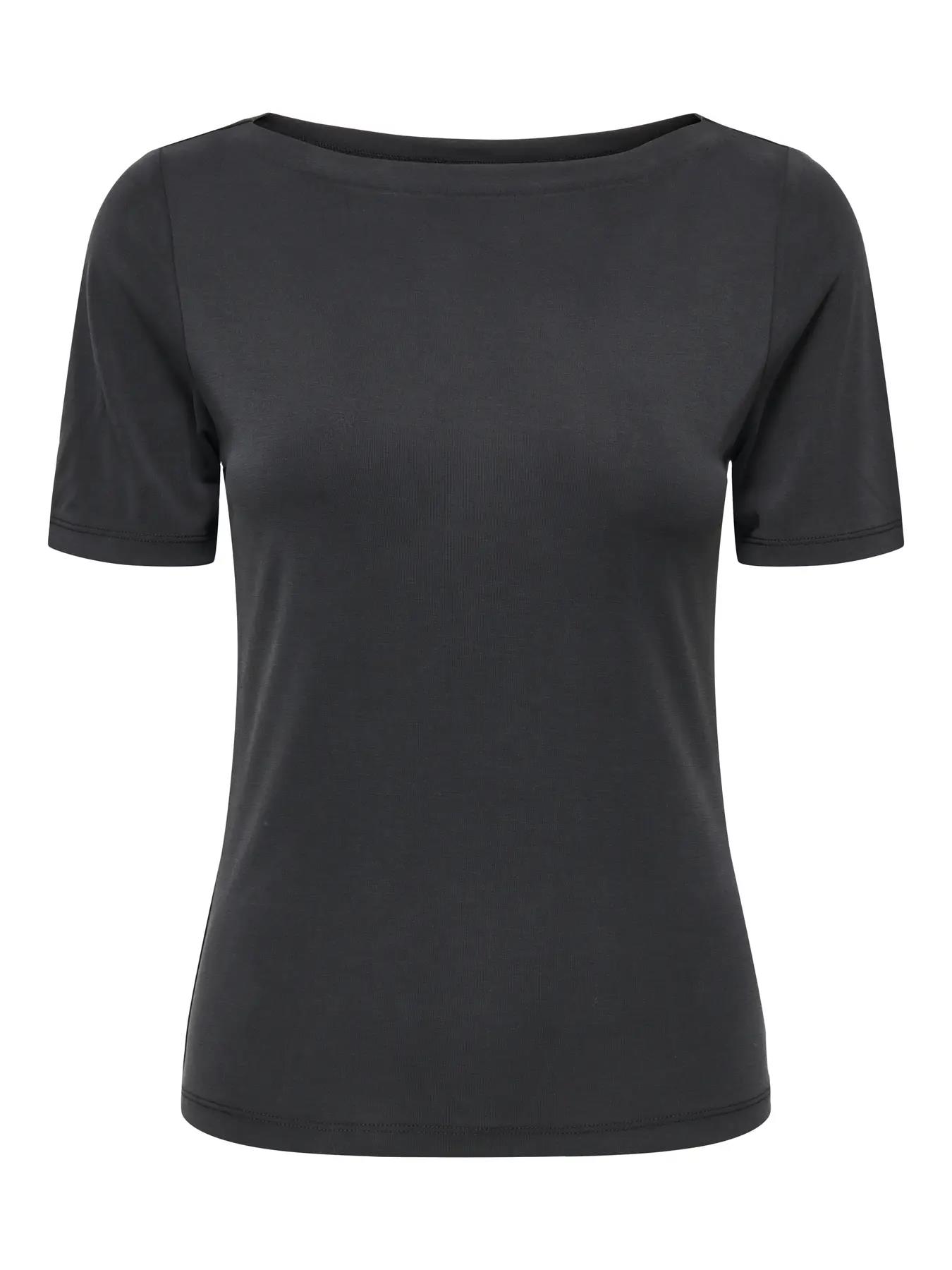 Only Kadın Kayık Yaka Siyah T-Shirt - 15367559 - Only - 15367559-1