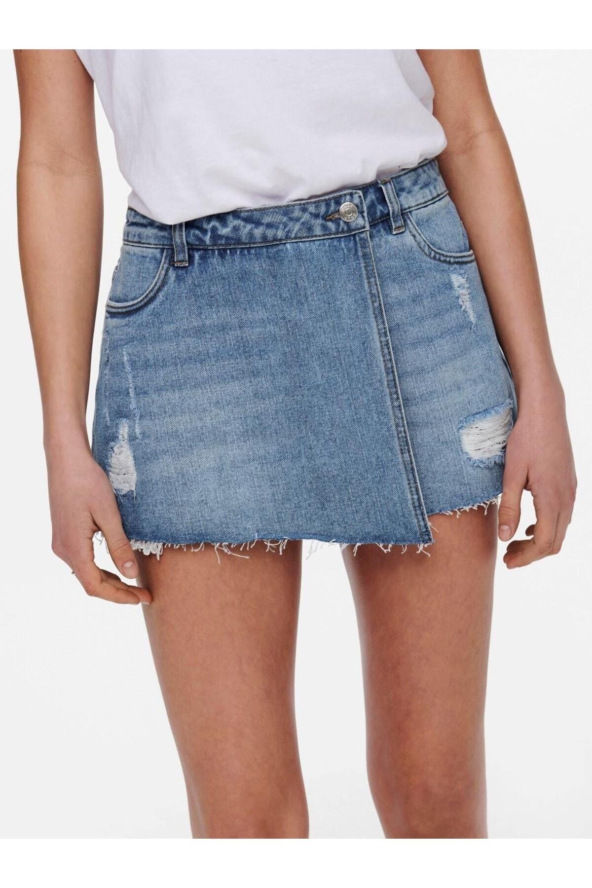 Only Kadın Onltexas Life Reg Denim Kadın Kot Şort Etek Açık Mavi - 15227220 - Only - 15227220