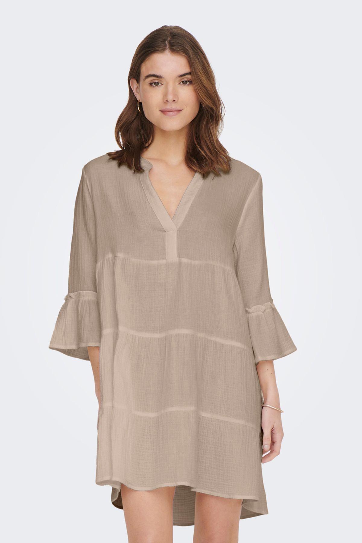 Only Kadın Onlthyra Organik Pamuklu Regular Fit V Yaka Mini Elbise  Elbise - 15267999 - Only - muk-15267999