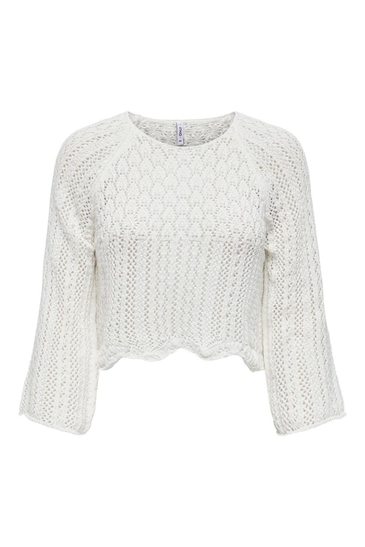 Only Kadın Örme Detaylı Beyaz Crop  Kazak - 15233173 - Only - 15233173-Cloud Danc