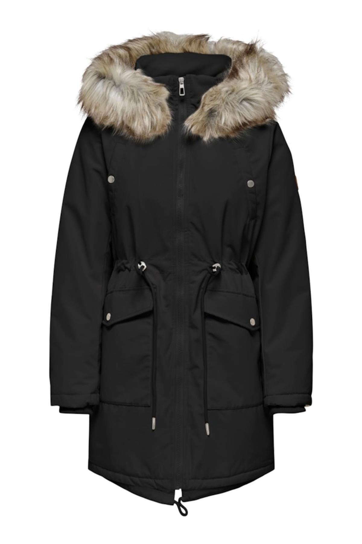 Only Kadın Siyah Kürklü Parka Jacket Life Mont - 15322159 - Only - muk-15322159