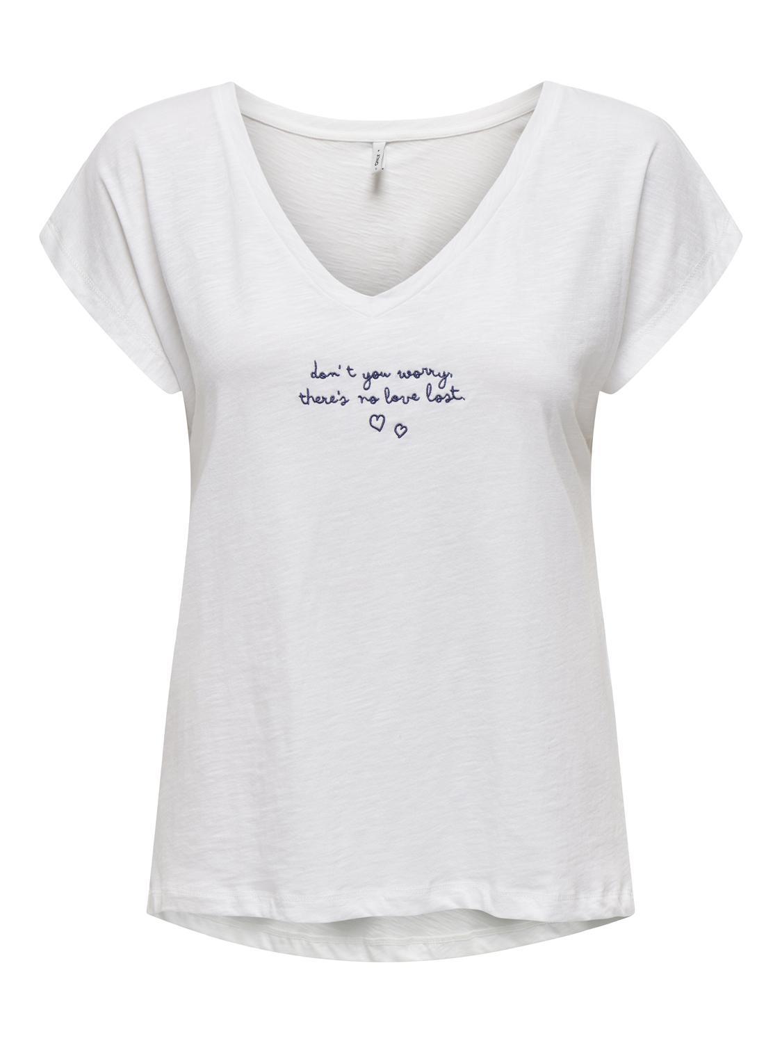 Only Kadın V-Yaka İşlemeli T-shirt - 15320529 · 5