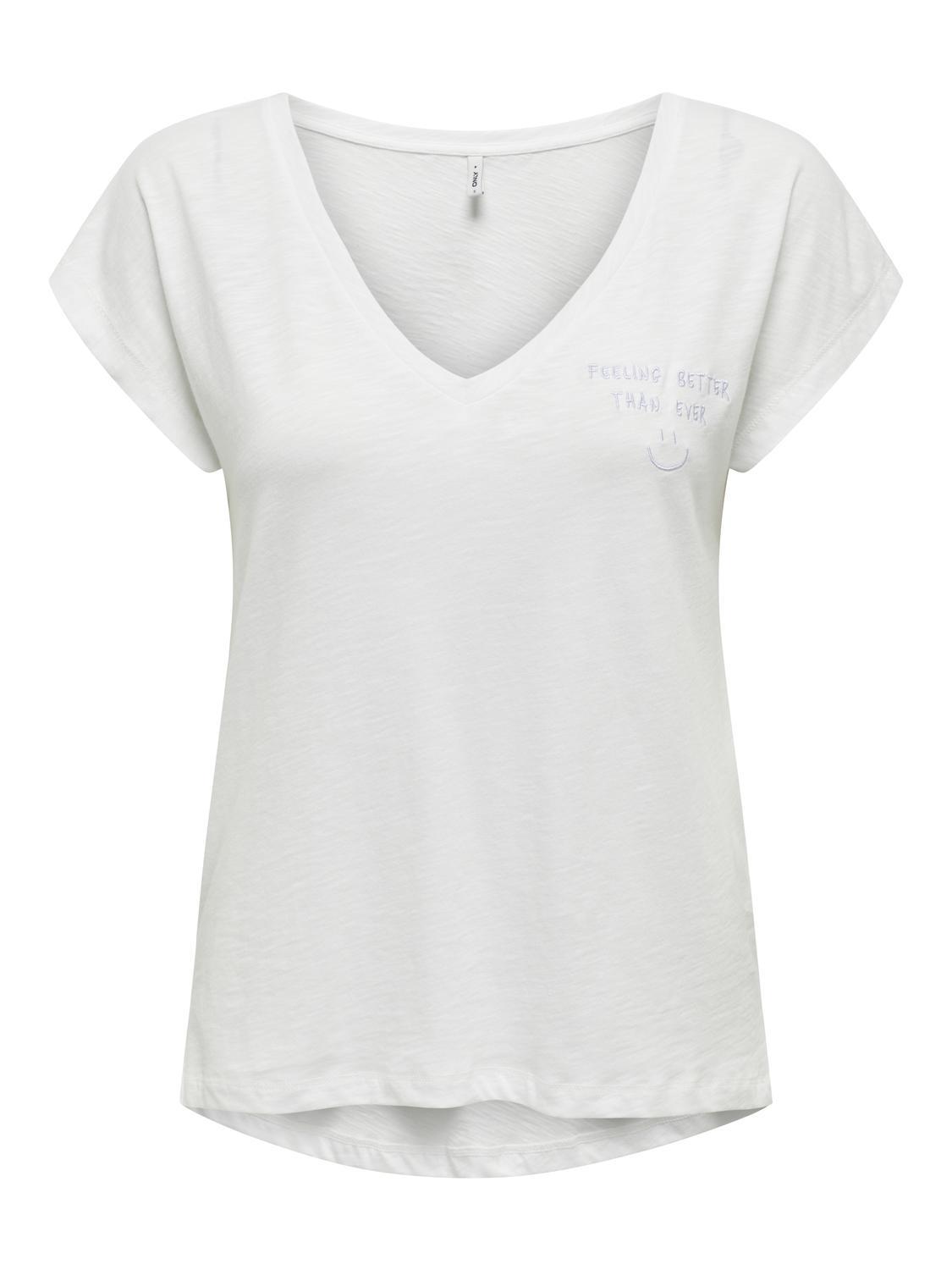 Only Kadın V-Yaka İşlemeli T-shirt - 15320529 · 9