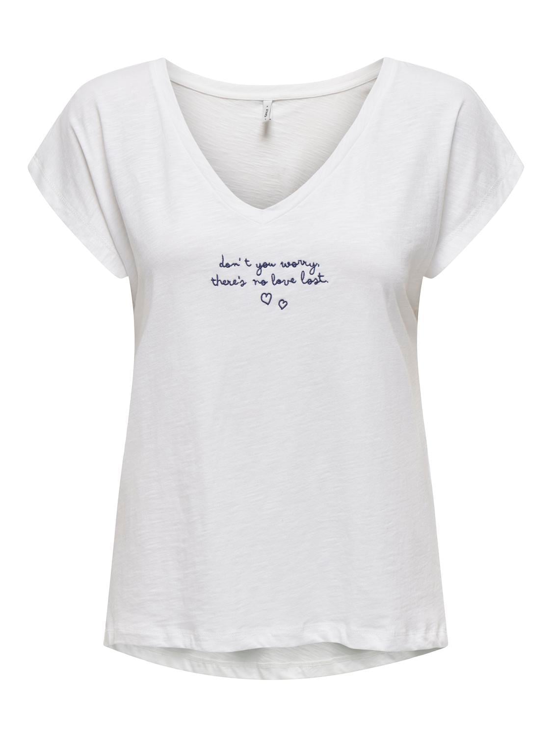 Only Kadın V-Yaka İşlemeli T-shirt - 15320529 - Only - 15320529