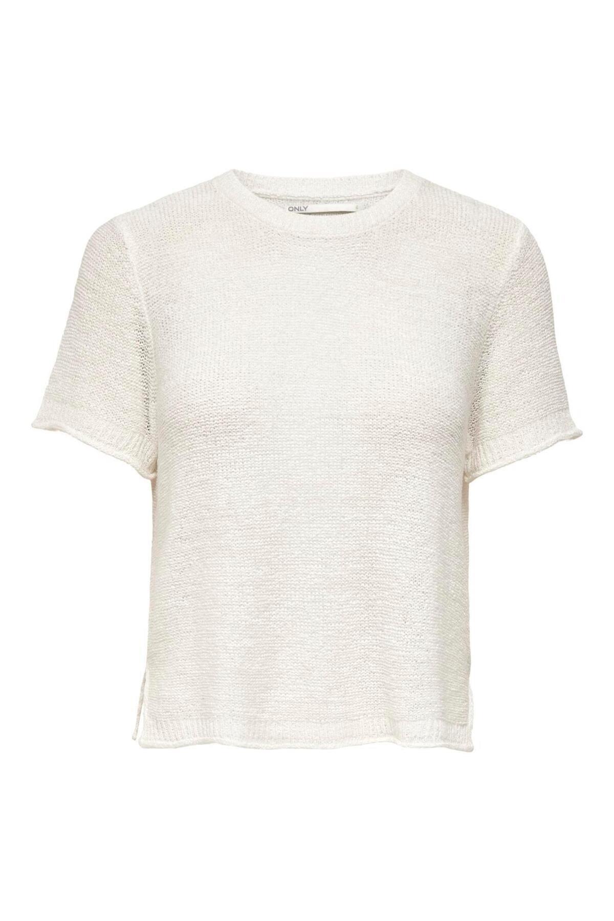 Only Kadın Yuvarlak Yaka Örme Ekru T-Shirt - 15254282  - Only - 15254282