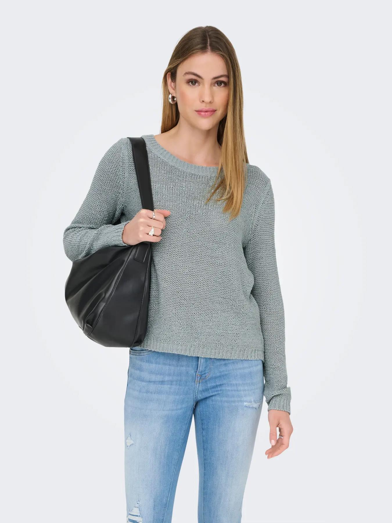 Only Kadın Yuvarlak Yaka Regular Fit Mavi Örgü Kazak - 15113356 - Only - 15113356-M