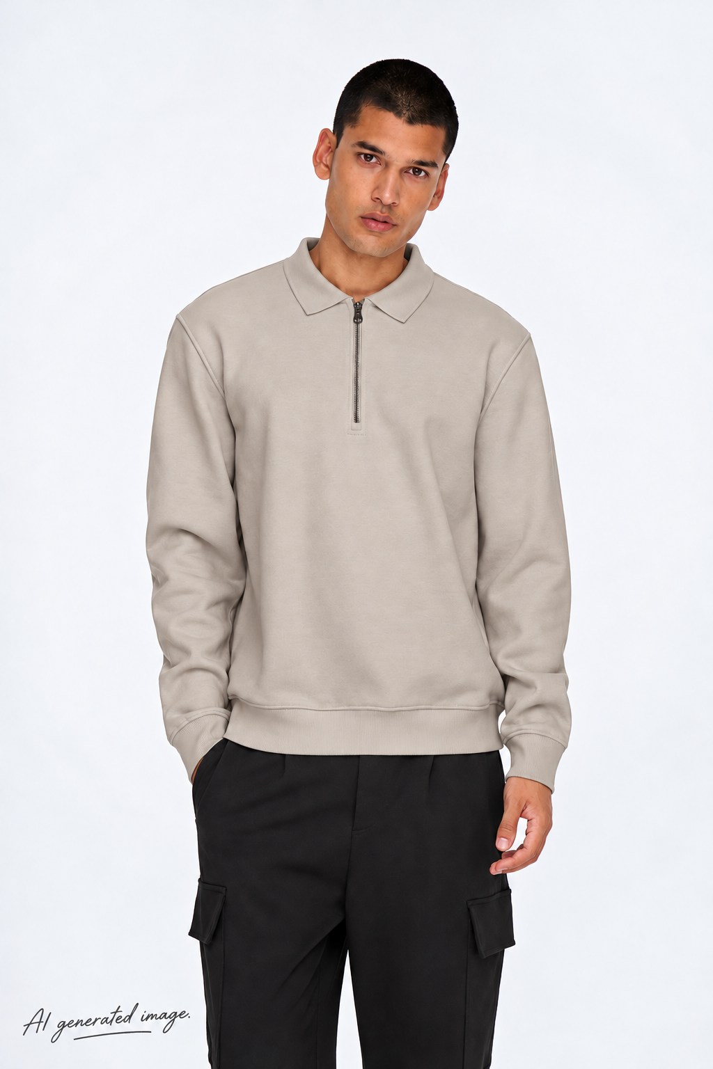 Only & Sons Abbott Erkek Fermuarlı Gri Polo Sweatshirt-22030633 - Only & Sons - 22030633-G
