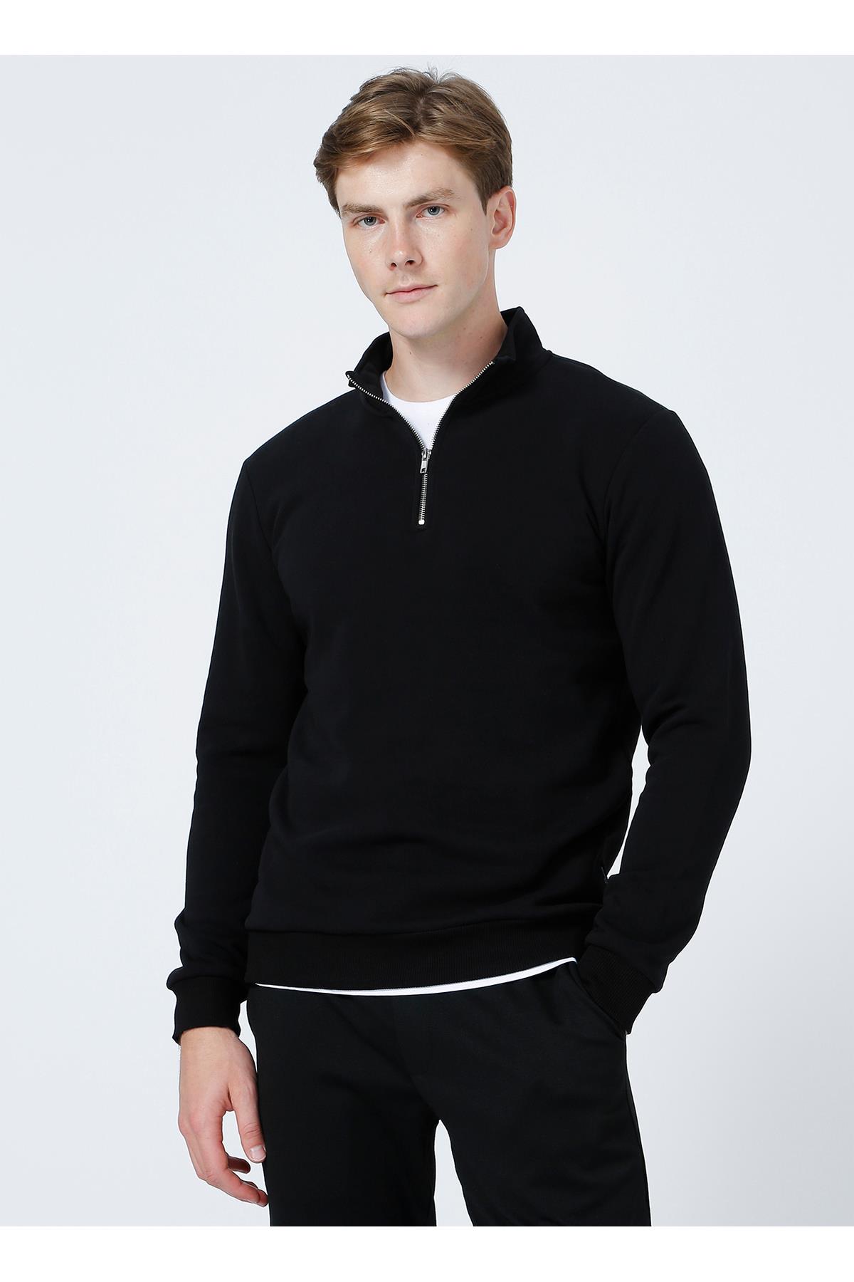 Only & Sons Ceres Half Zip Erkek Siyah Yarım Fermuar Sweatshirt 22019055-02 - Only & Sons - 22019055