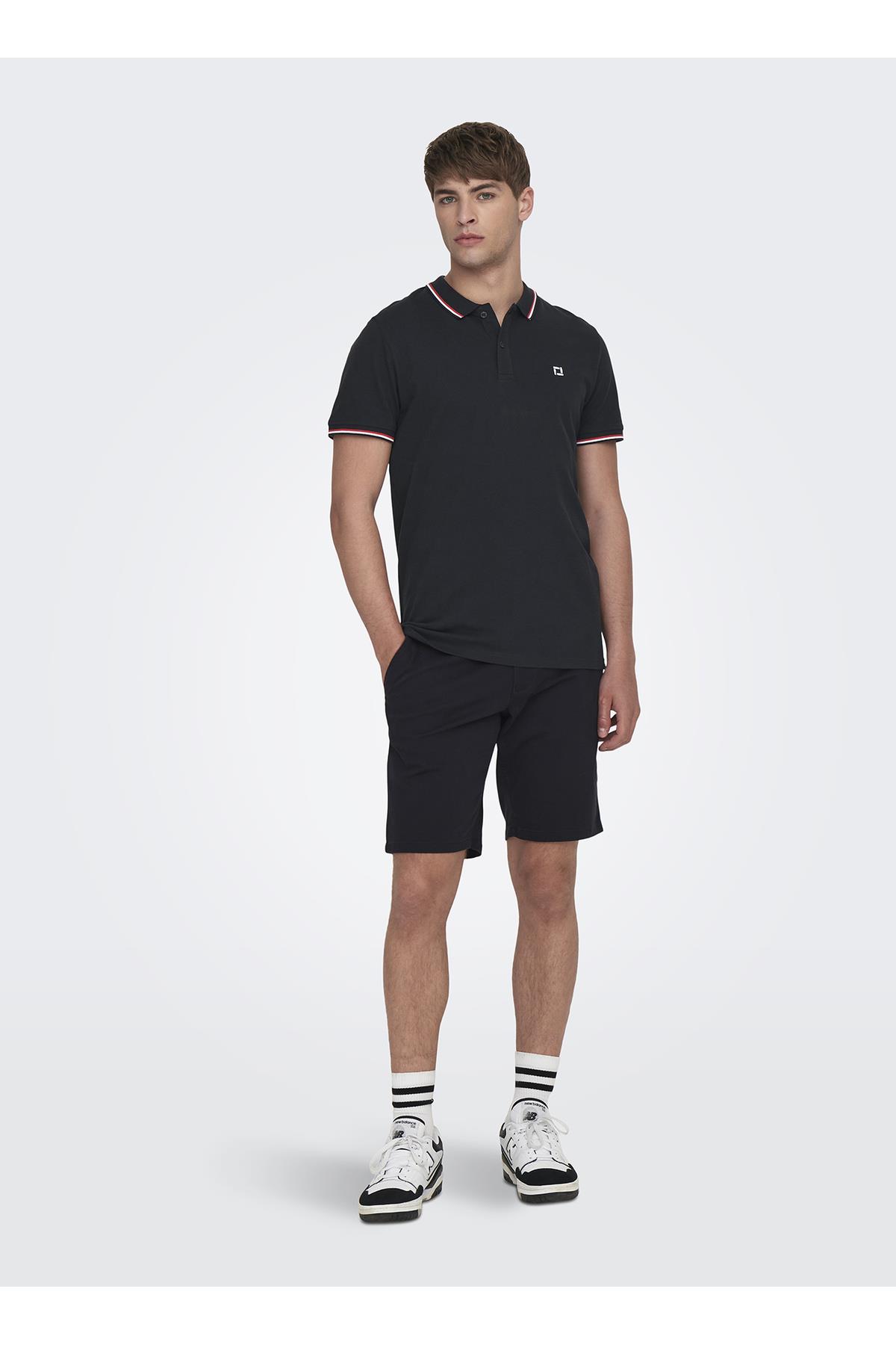 Only & Sons Düz Siyah Erkek Polo T-Shirt - 22024827 - Only & Sons - 22024827-1