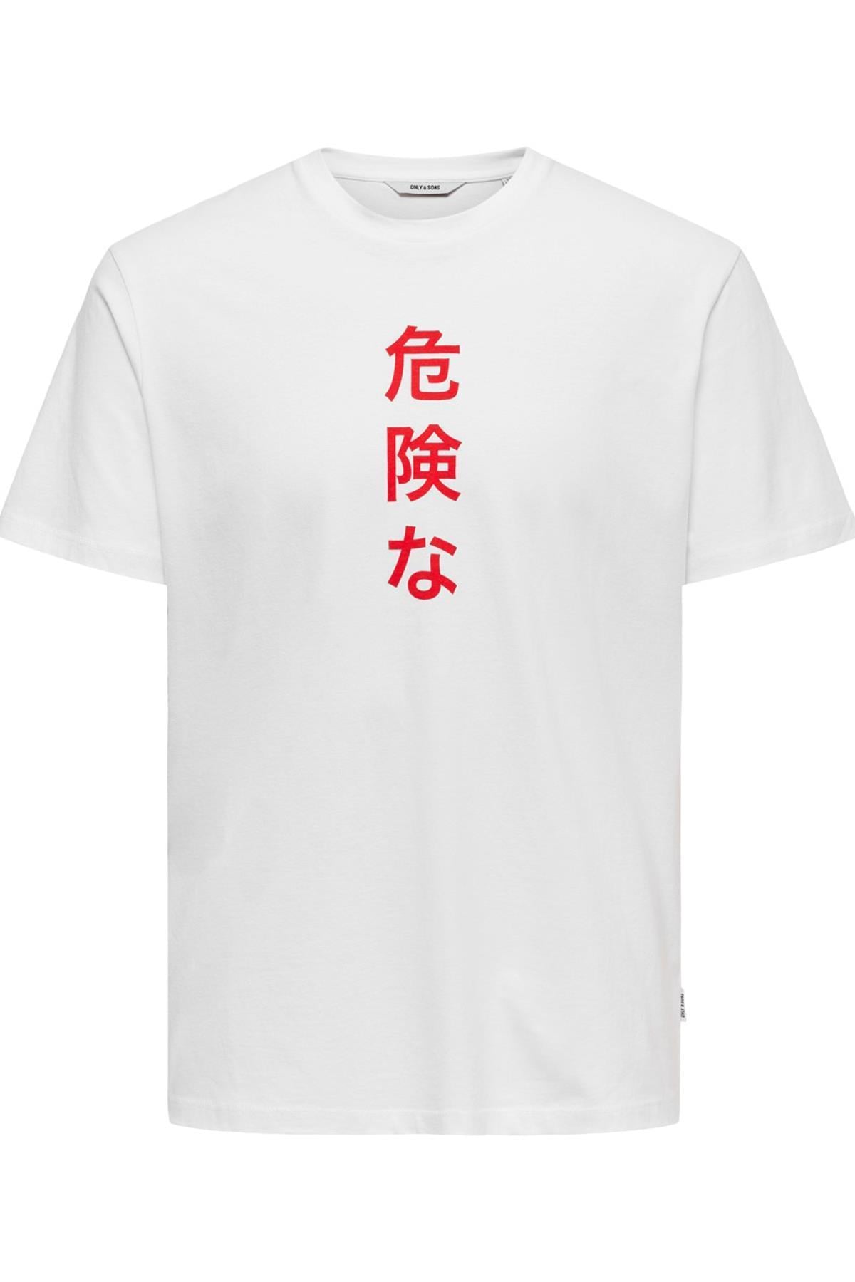 Only & Sons Erkek Beyaz Ejderha T-shirt-22018480 - Only & Sons - 22018480