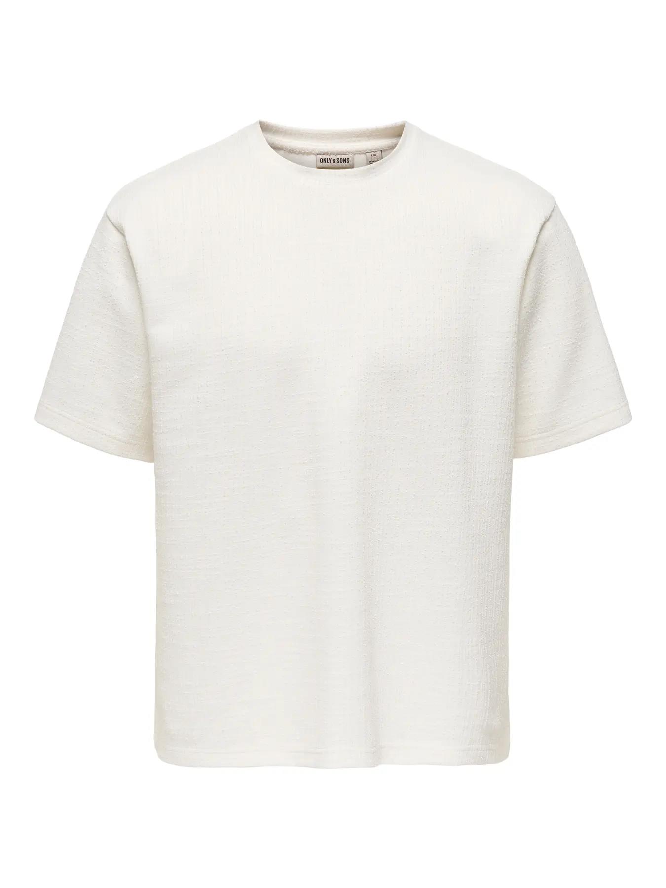 Only & Sons Erkek Bisiklet Yaka Jakarlı Beyaz T-Shirt - 22037430 - Only & Sons - 22037430