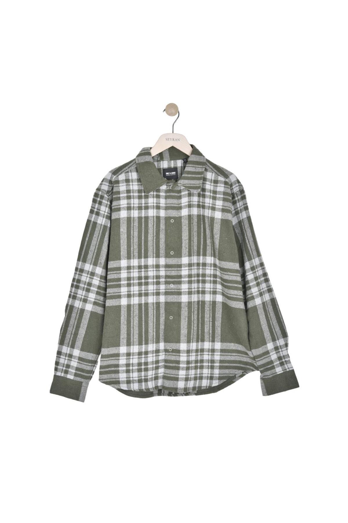 Only & Sons Erkek Ekoseli Haki Gömlek-22022991  - Only & Sons - muk-22022991