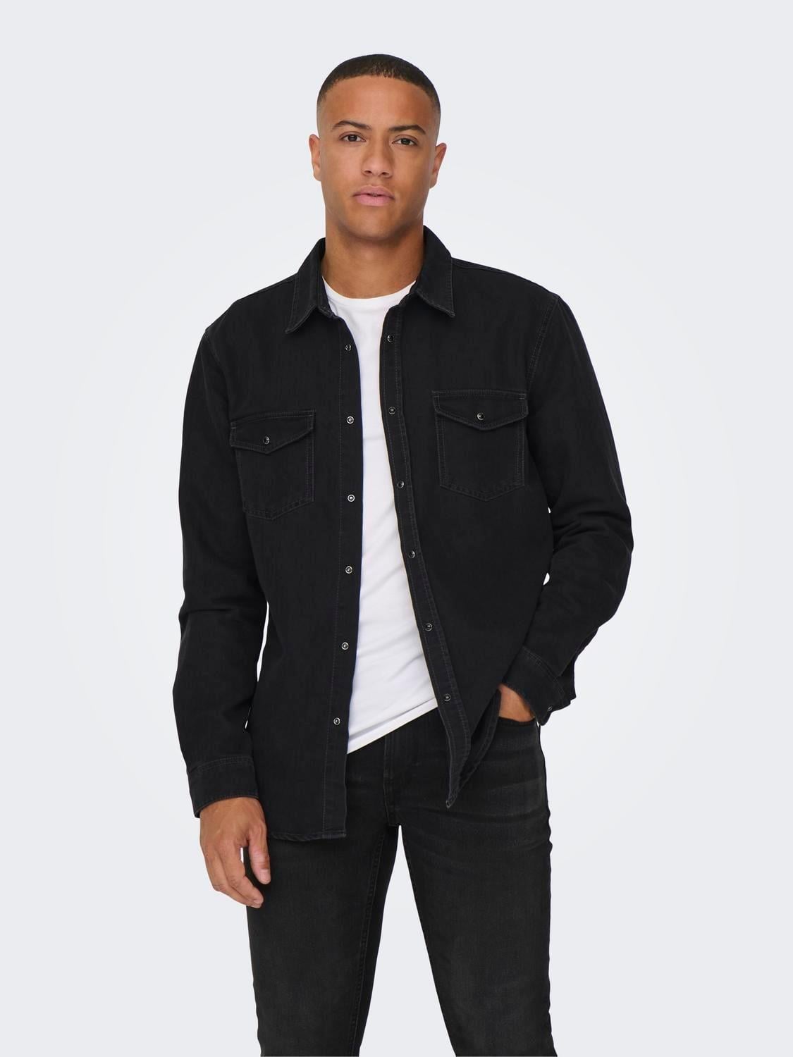 Only & Sons Erkek Göğüs Cepli Denim Gömlek - 22023247 - Only & Sons - 22023247