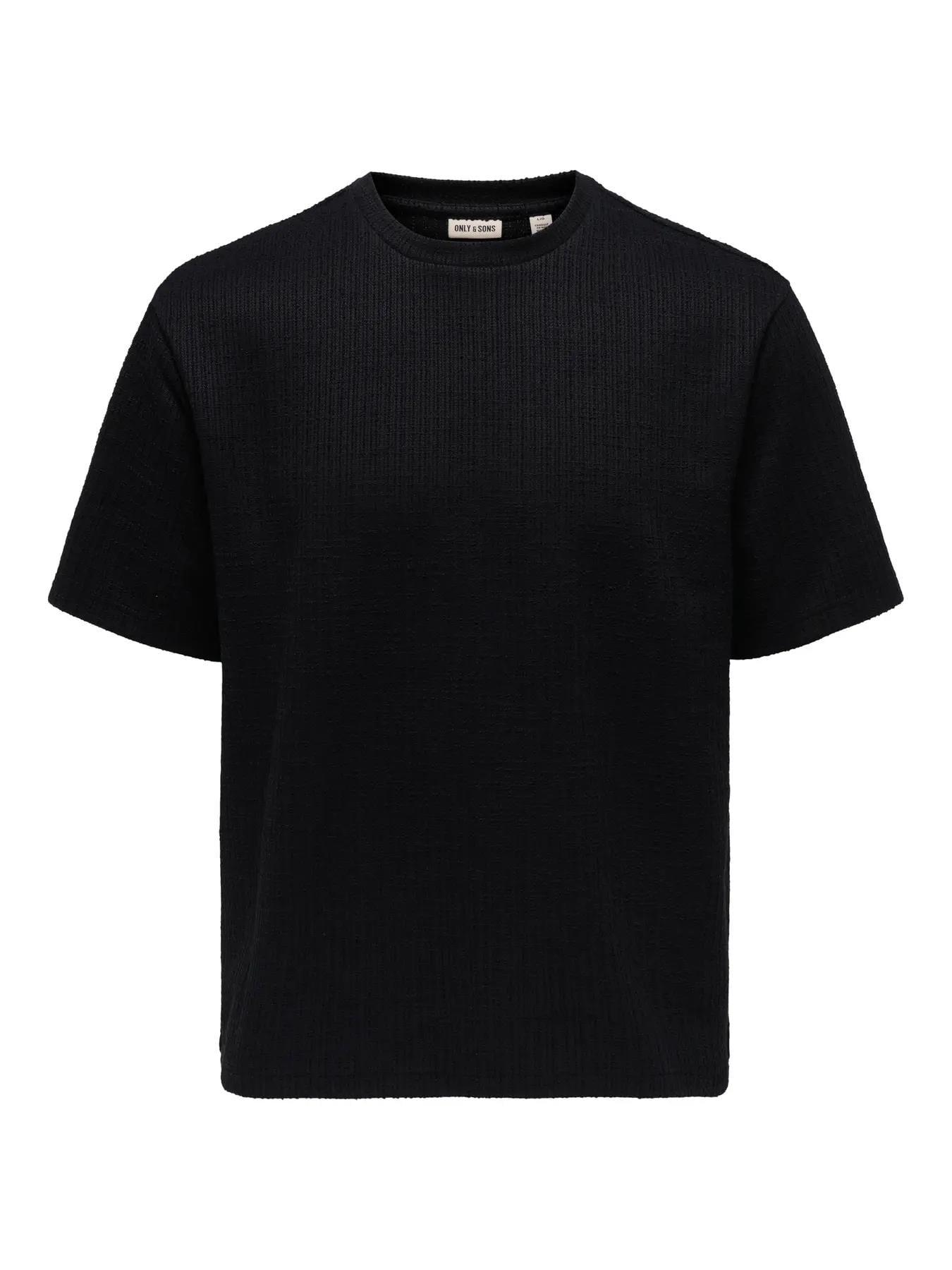 Only & Sons Erkek Jakarlı Bisiklet Yaka Siyah T-Shirt - 22037430 - Only & Sons - 22037430-1