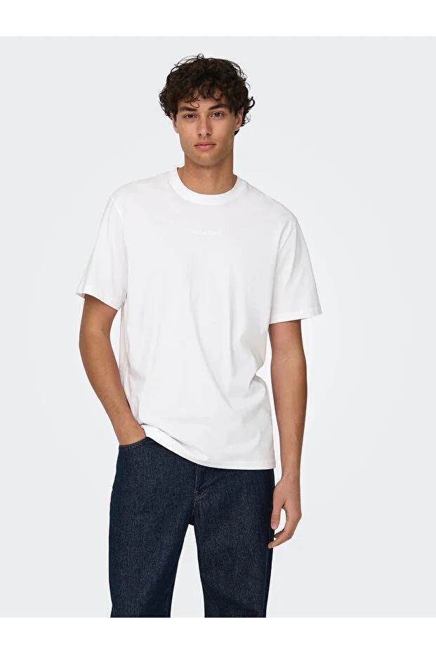 Only & Sons Erkek Pamuklu Regular Fit Yuvarlak Yaka Beyaz T-Shirt - 22028147 - Only & Sons - 22028147-1