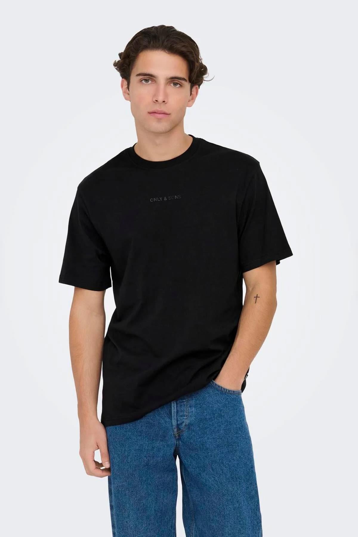 Only & Sons Erkek Pamuklu Regular Fit Yuvarlak Yaka Siyah T-Shirt - 22028147 - Only & Sons - 22028147-2