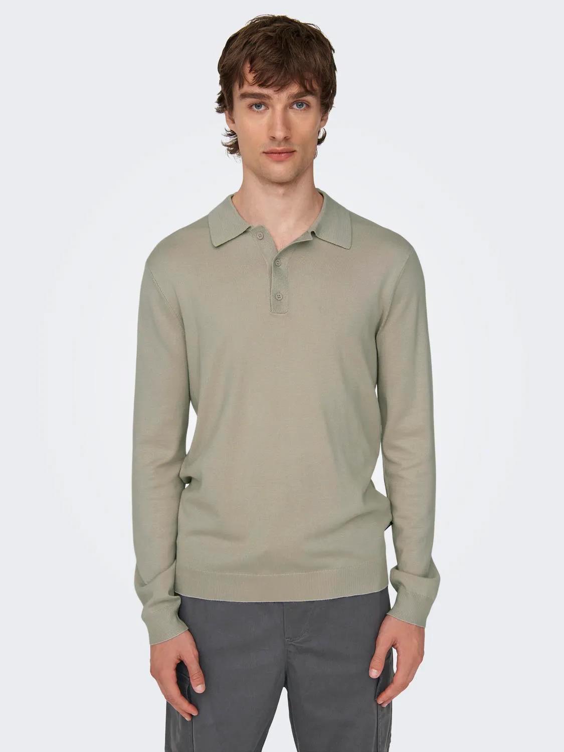 Only & Sons Erkek Polo Yaka Uzun Kollu Triko T-shirt - 22021184 - Only & Sons - 22021184