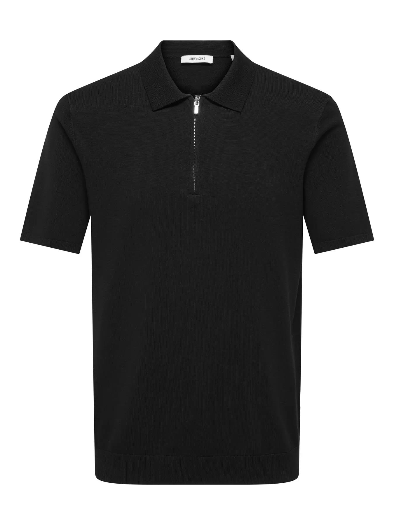 Only & Sons Erkek Polo Yaka Yarım Fermuarlı Siyah T-Shirt - 22028606 - Only & Sons - 22028606-1