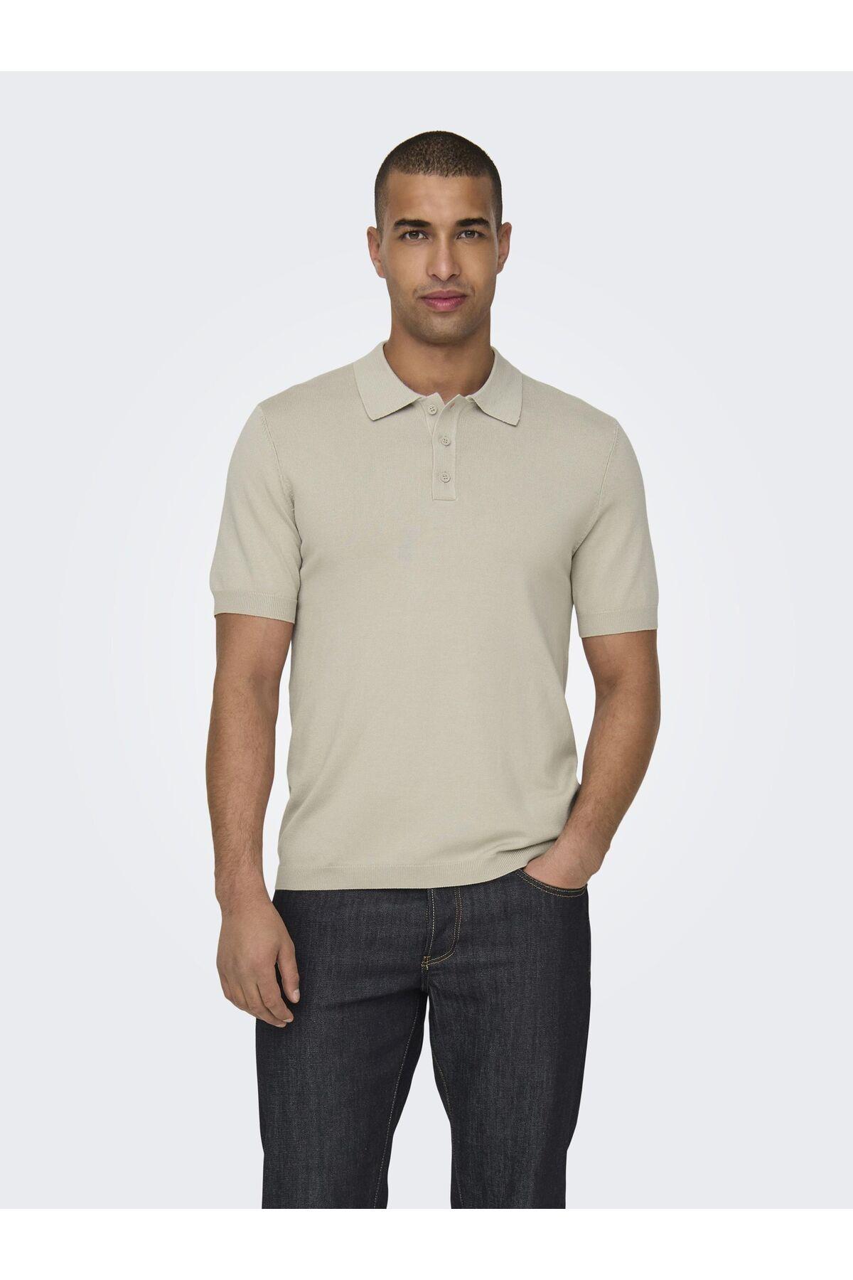 Only & Sons Erkek Regular Fit Polo Yaka Bej Triko T-Shirt - 22022219 - Only & Sons - 22022219-Bej