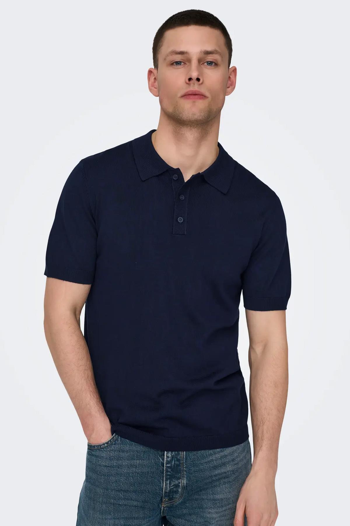 Only & Sons Erkek Regular Fit Polo Yaka Lacivert Triko T-Shirt - 22022219 - Only & Sons - 22022219-L