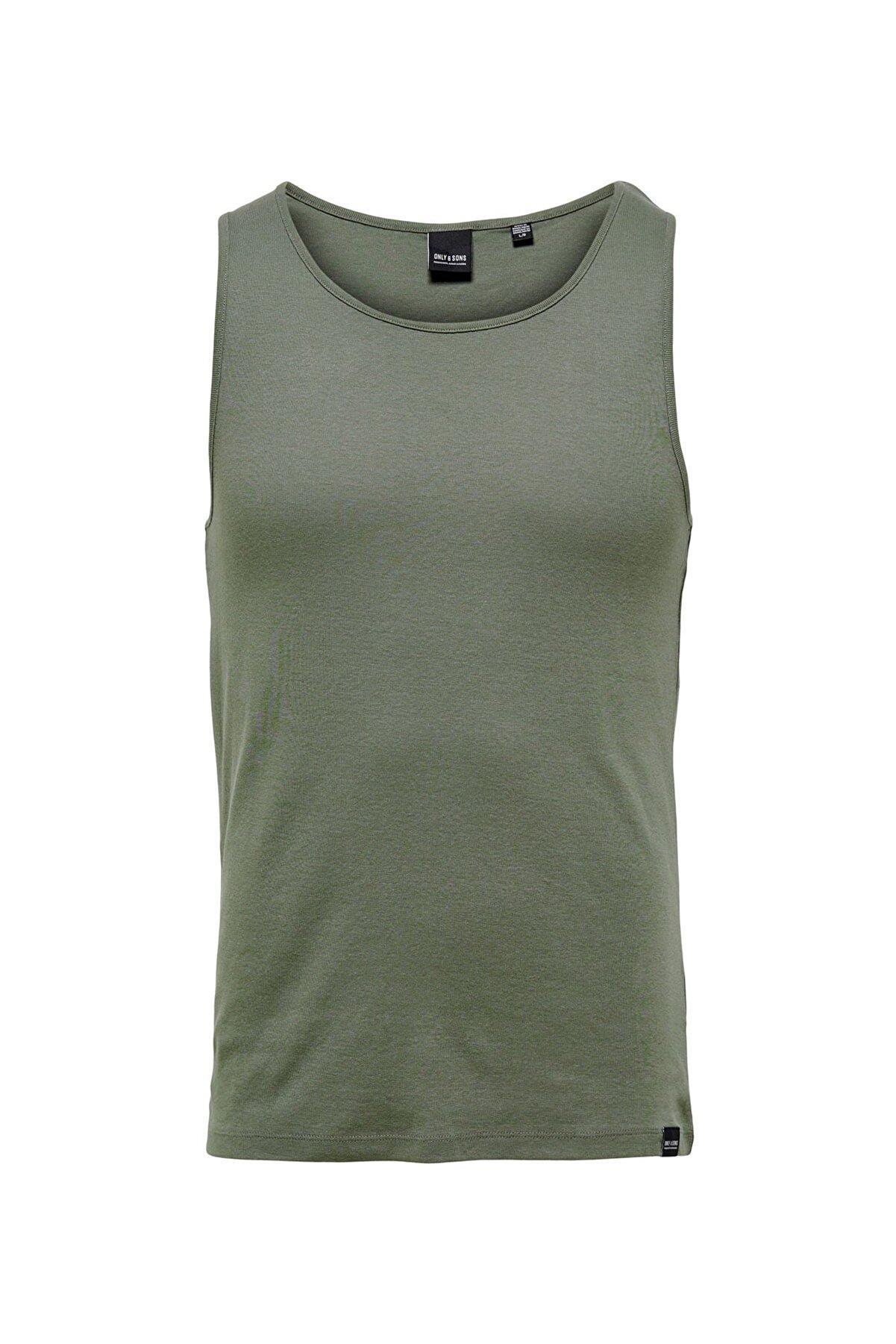 Only & Sons Erkek Slim Düz Fit Yeşil Atlet Tank Top - 22022666 - Only & Sons - 4-22022666