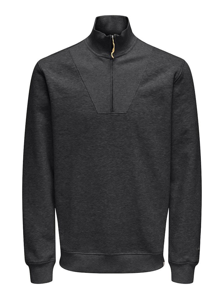 Only & Sons Erkek Yarım Fermuarlı Regular Fit Siyah Sweatshirt - 22034629 - Only & Sons - 22034629