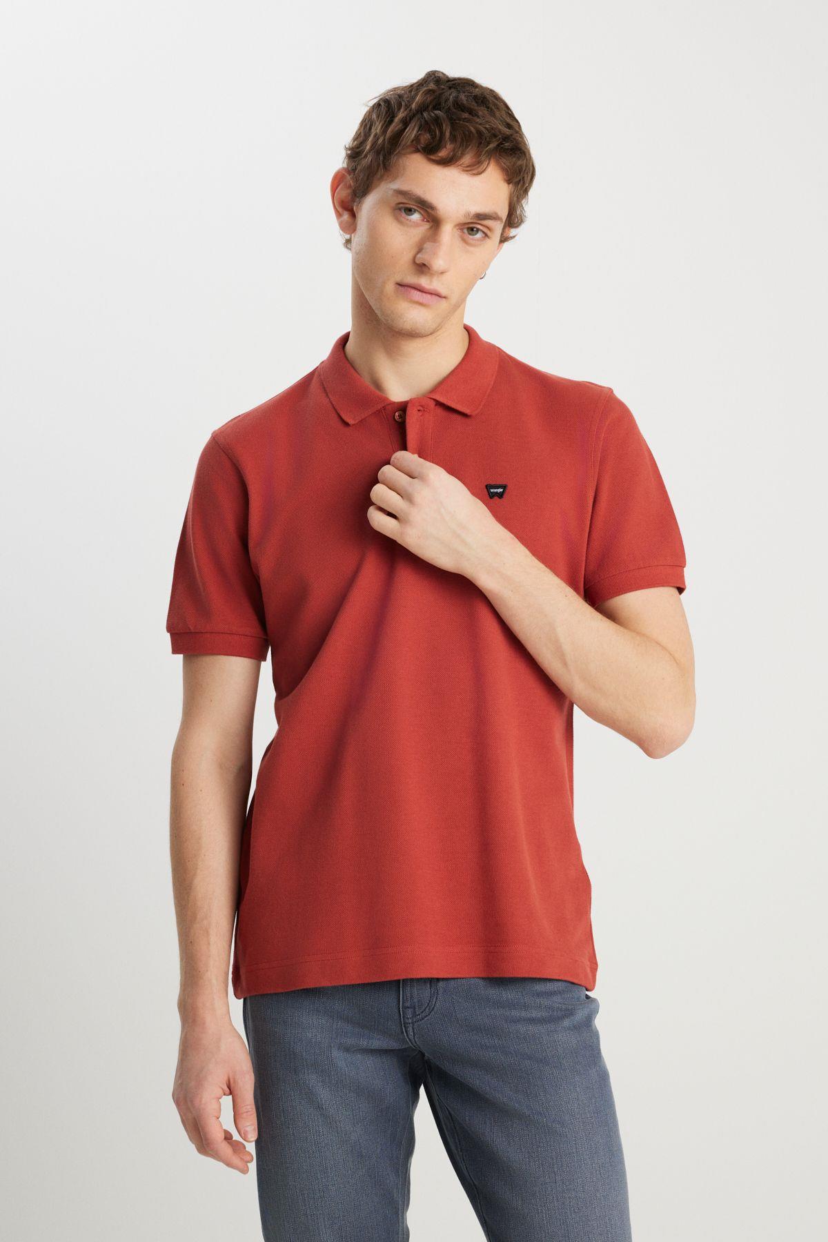 Wrangler Erkek %100 Pamuk Regular Fit Kiremit Polo Yaka T-Shirt - W7D5K4XX2T222 - Wrangler - W7D5K4XX2T222