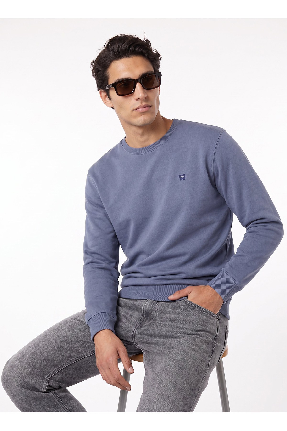 Wrangler Erkek Bisiklet Yaka Mavi Sweatshirt-GW2520255 - Wrangler - 5003414650