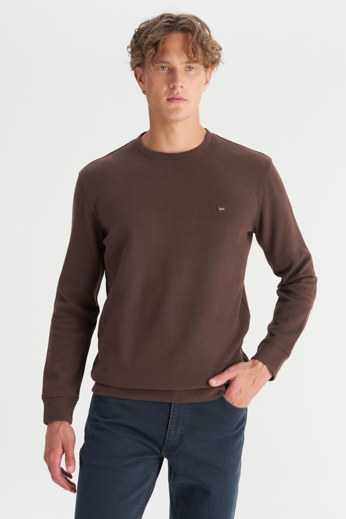 Wrangler Erkek Koyu Kahverengi Pamuklu Regular Fit Bisiklet Yaka Sweatshirt-W242262 - Wrangler - W242262-3