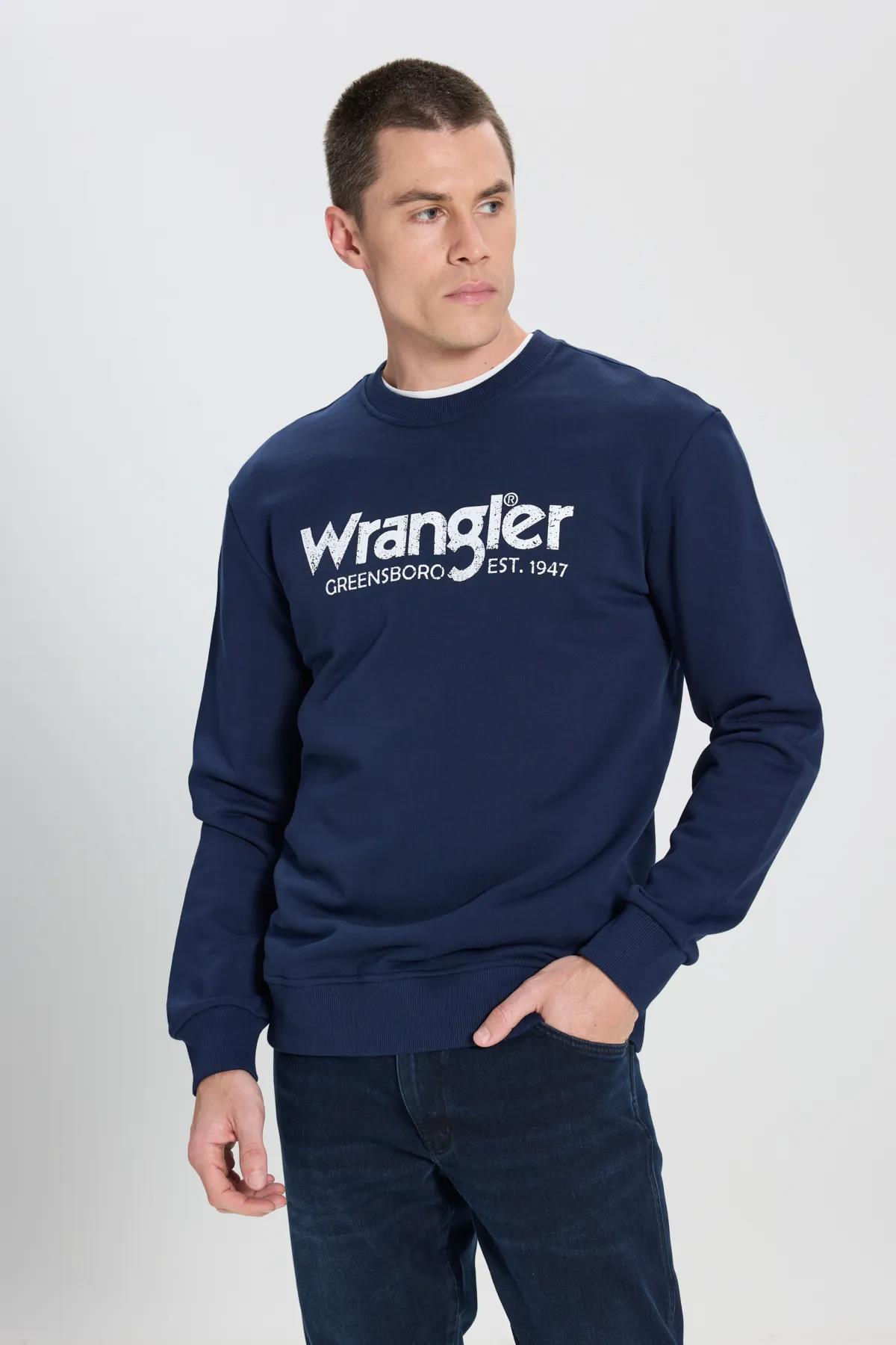 Wrangler Erkek Regular Fit Normal Kesim Pamuklu Sıfır Yaka Siyah Sweatshirt - W212025001 - Wrangler - W212025
