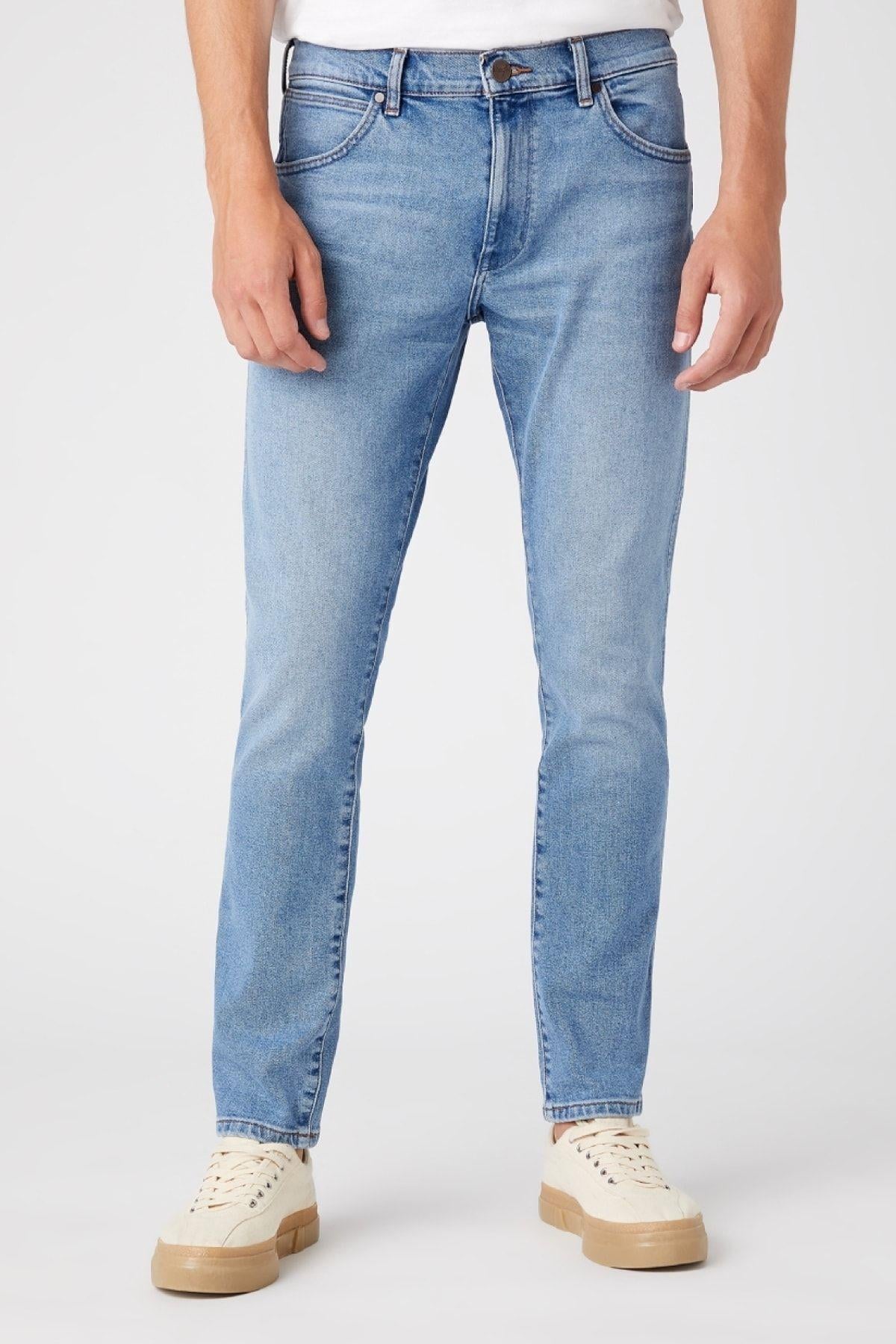 Wrangler Slim Fit Dar Kesim Normal Bel Erkek Açık Mavi Esnek Jean Denim Kot Pantolon - W18SYL29R - Wrangler - W18S-1