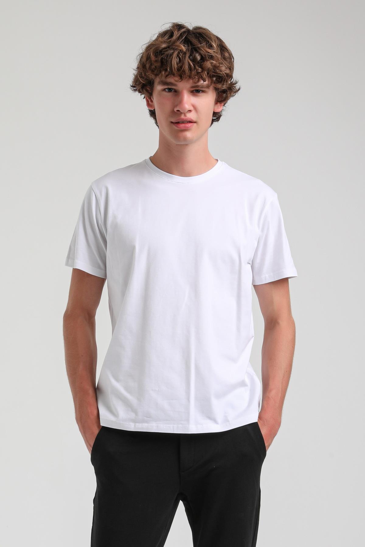 Beyaz Slim Fit Likralı Basic Tişört 25SSM20341