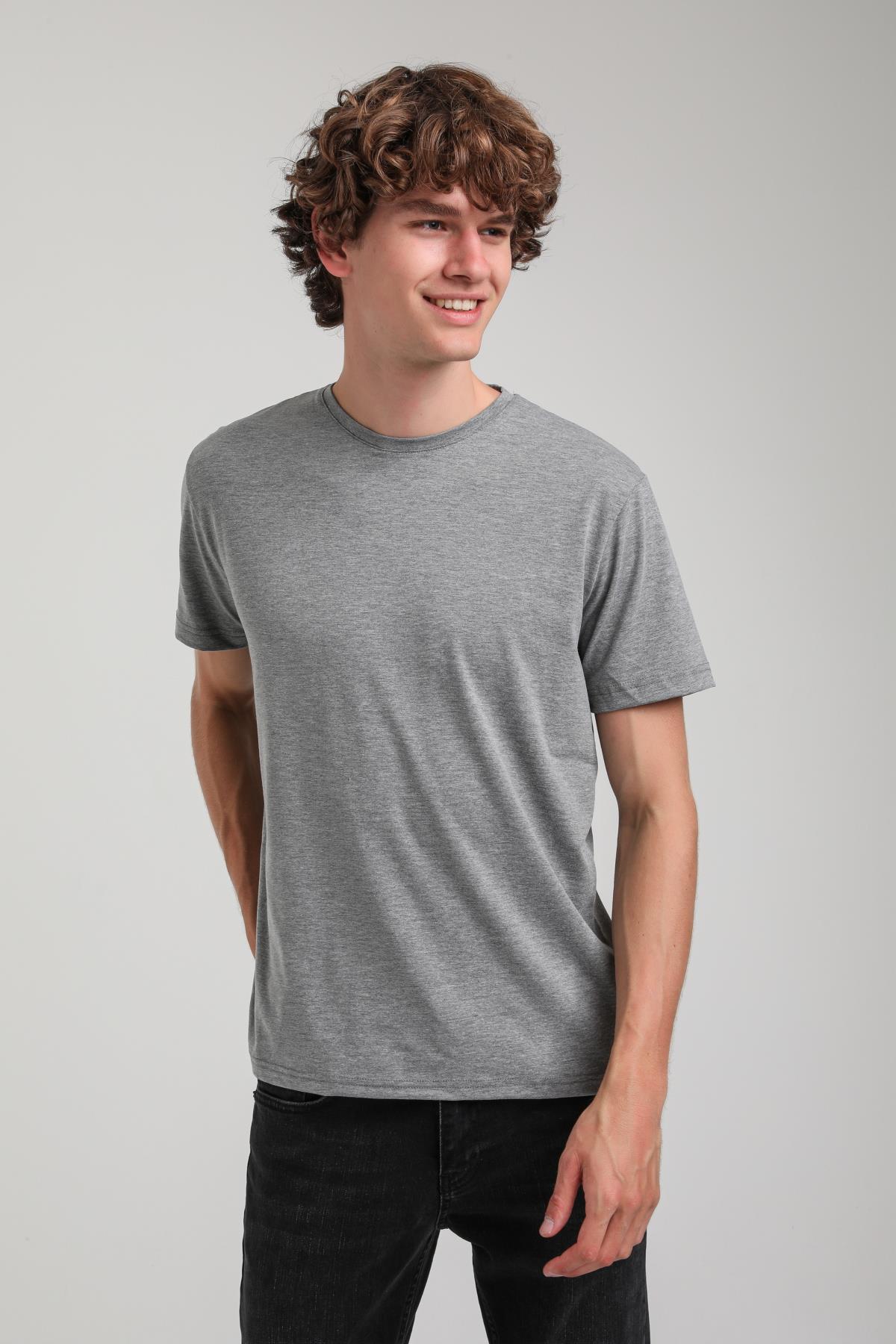 Bisiklet Yaka Gri Melanj Basic Likralı  Slim Fit  24SSM20339